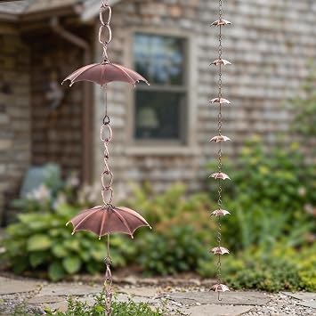 Rain Chain Decoration 6 Ft., Outdoor Rain Catcher Metal Chain Downspout 72 for House Eaves, Garden & Home, Umbrella Shape Rain Chains