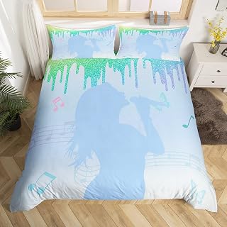 Blue singer-themed microfiber duvet cover set