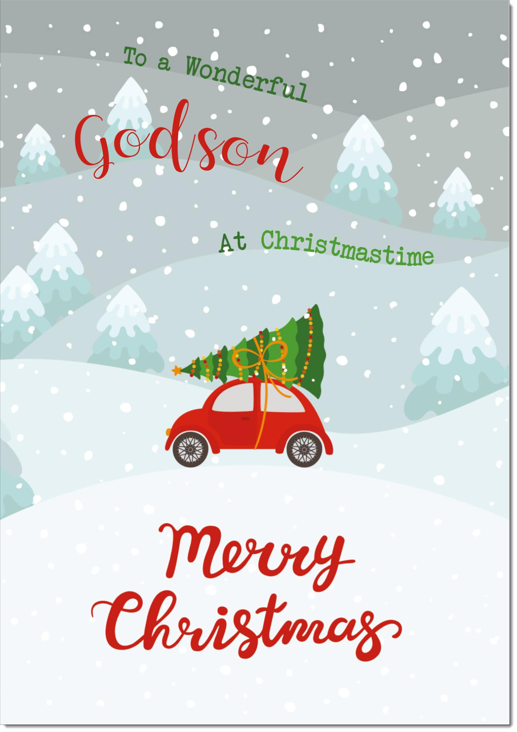 doodlecards Godson Christmas Card Christmas Tree on Car Large A4 Size Christmas Card for Godson with Plain Envelope — image 1