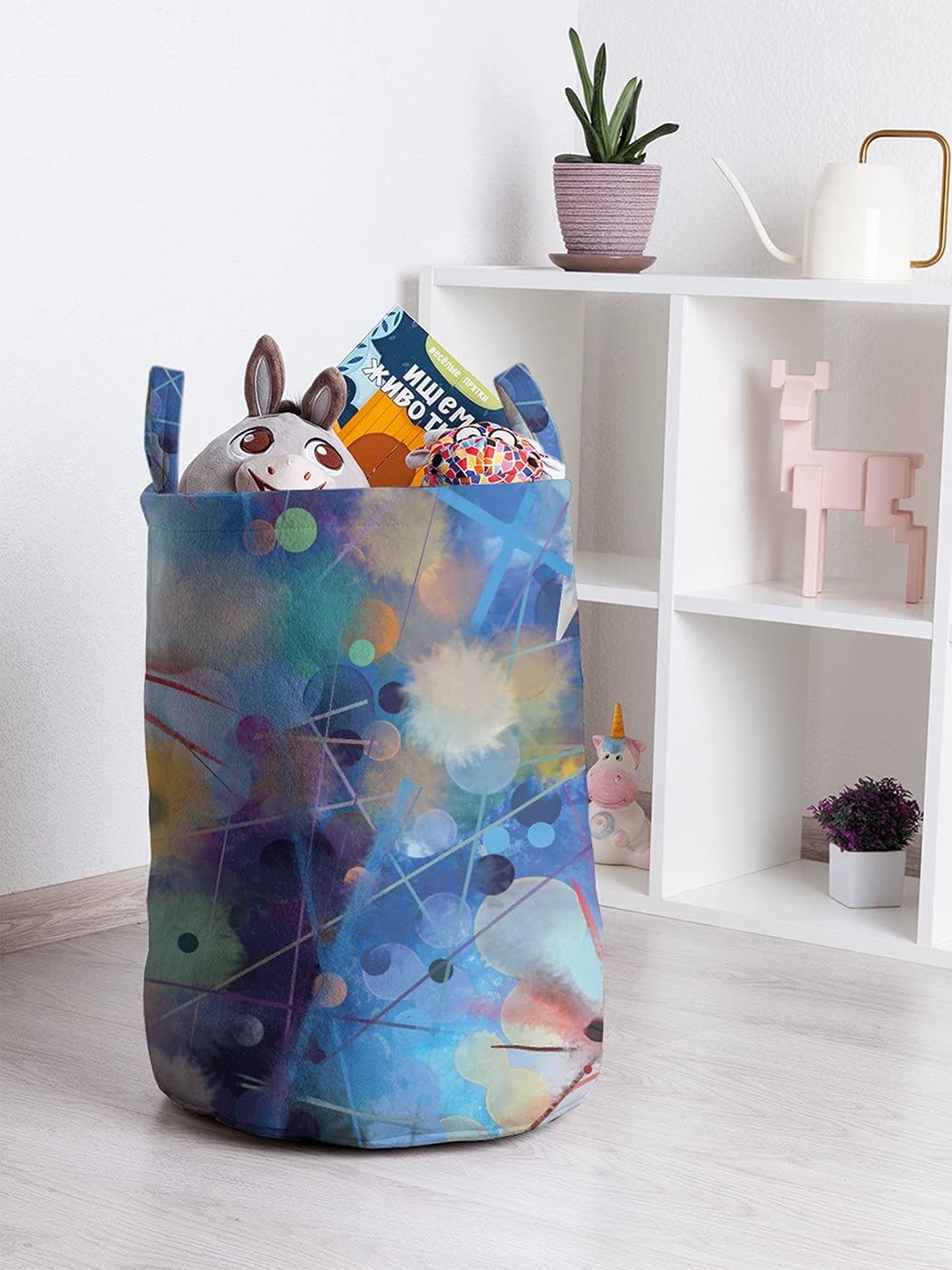 Ambesonne Abstract Laundry Bag, Summer and Spring Floating in Air Contemporary Foliage Illustration Print, Hamper Basket with Handles Drawstring Closure for Laundromats, 13" x 19", Sky Blue Mauve