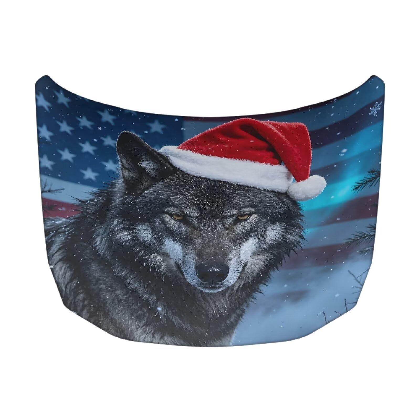 Car Hood Cover Protector Christmas Wolf American Flag Print Waterproof Car Hood Wrap Blanket Auto Flag Automotive Christmas Exterior Accessories for Sedans SUVs Pickups Trucks Jeeps