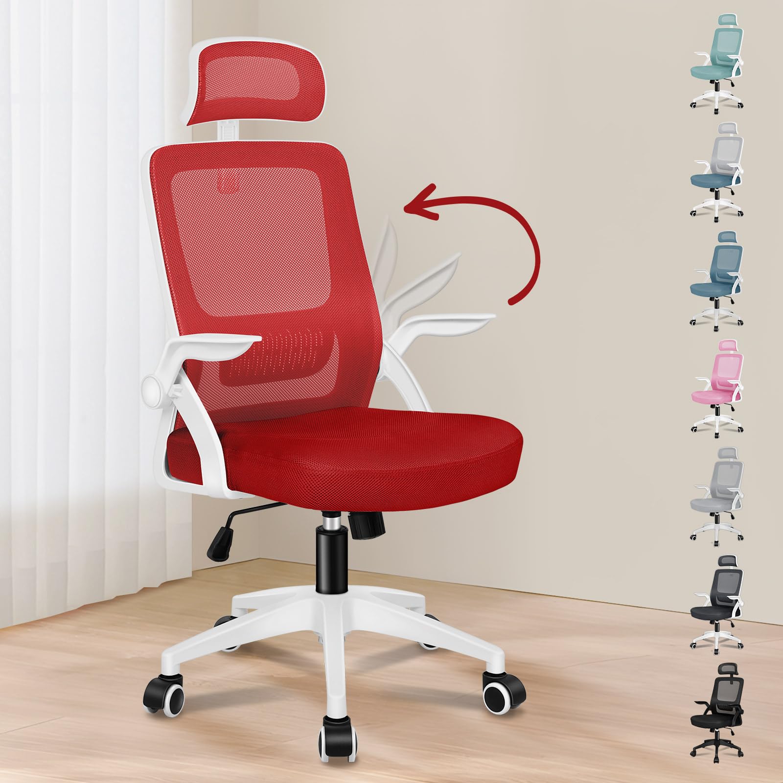 DUMOS Sedie da scrivania senza braccioli con ruote, ergonomiche e regolabili, per casa e ufficio, girevole, senza braccioli, comoda seduta in rete con schienale medio per computer da lavoro per