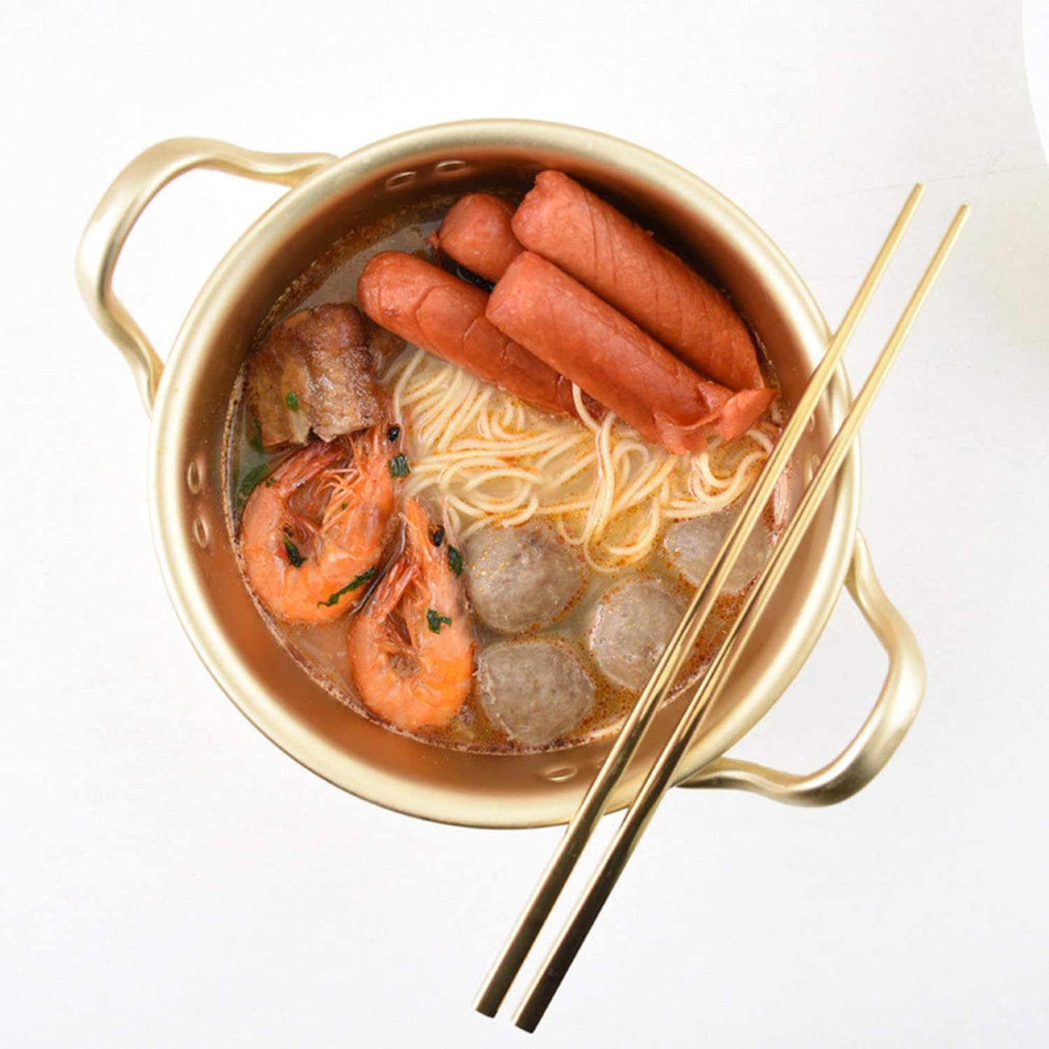 AIZYR Household Korean Noodle Ramen Pot - Small Stockpots Pasta Pots with Lid Spoon and Chopsticks for Soup Pasta Egg,20cm