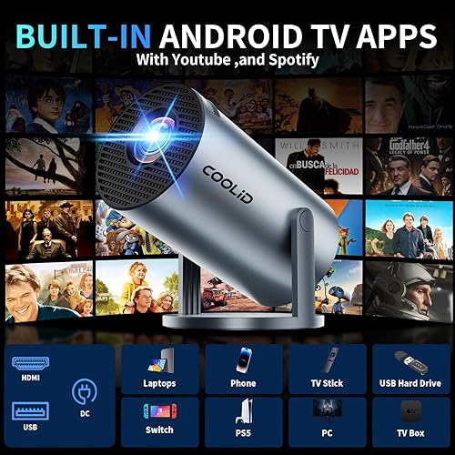 Miniatura 3 de [Aplicaciones integradas y actualizadas en 2026] Mini proyector compatible con 4K 1080P Auto Keystone giratorio de 180° con WiFi 6 y Bluetooth 5.4,