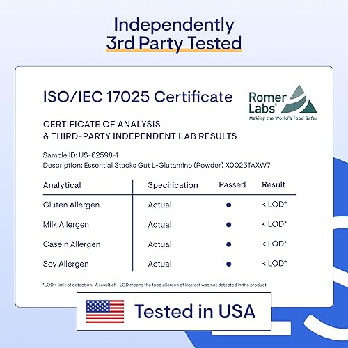 Miniatura 7 de Essential Stacks Gut L Glutamine Powder XL (17.64 oz) - Fabricado en Estados Unidos, sin OMG, sin gluten, vegano, sin sabor (100 porciones)