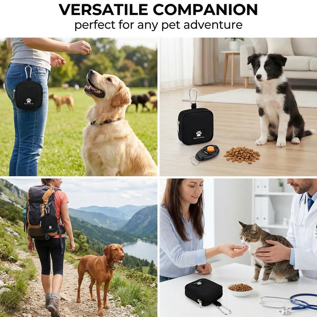 Borsa impermeabile per cani, borsa per cani per addestramento del cane, dispenser di sacchetti integrato, borsa a tracolla regolabile, Allenamento all'aperto (Blk)