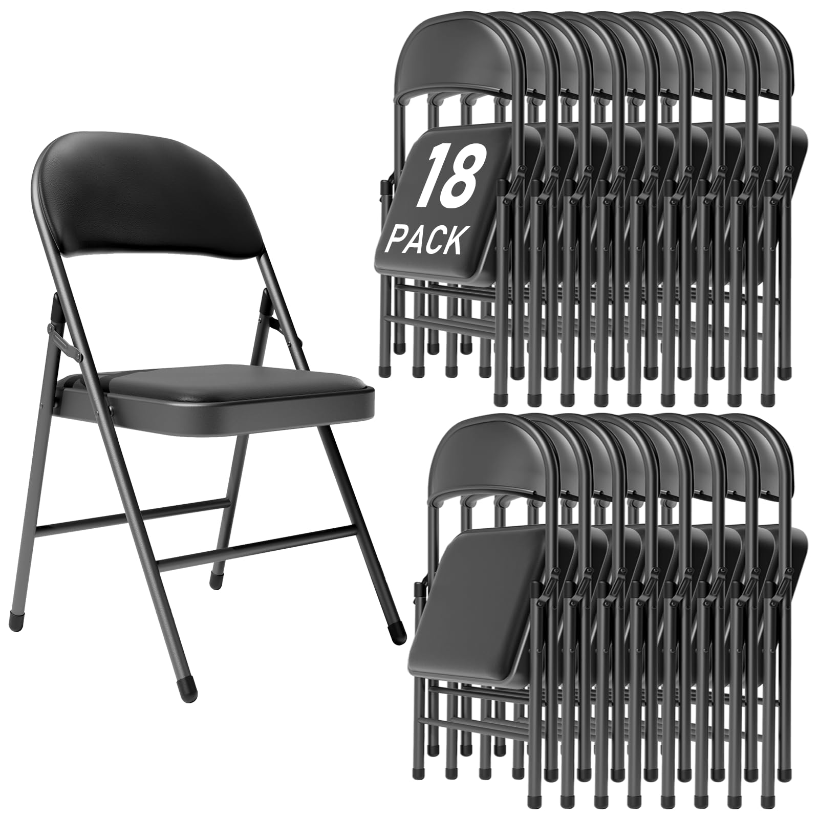susici 18 Pack Black Folding Chairs