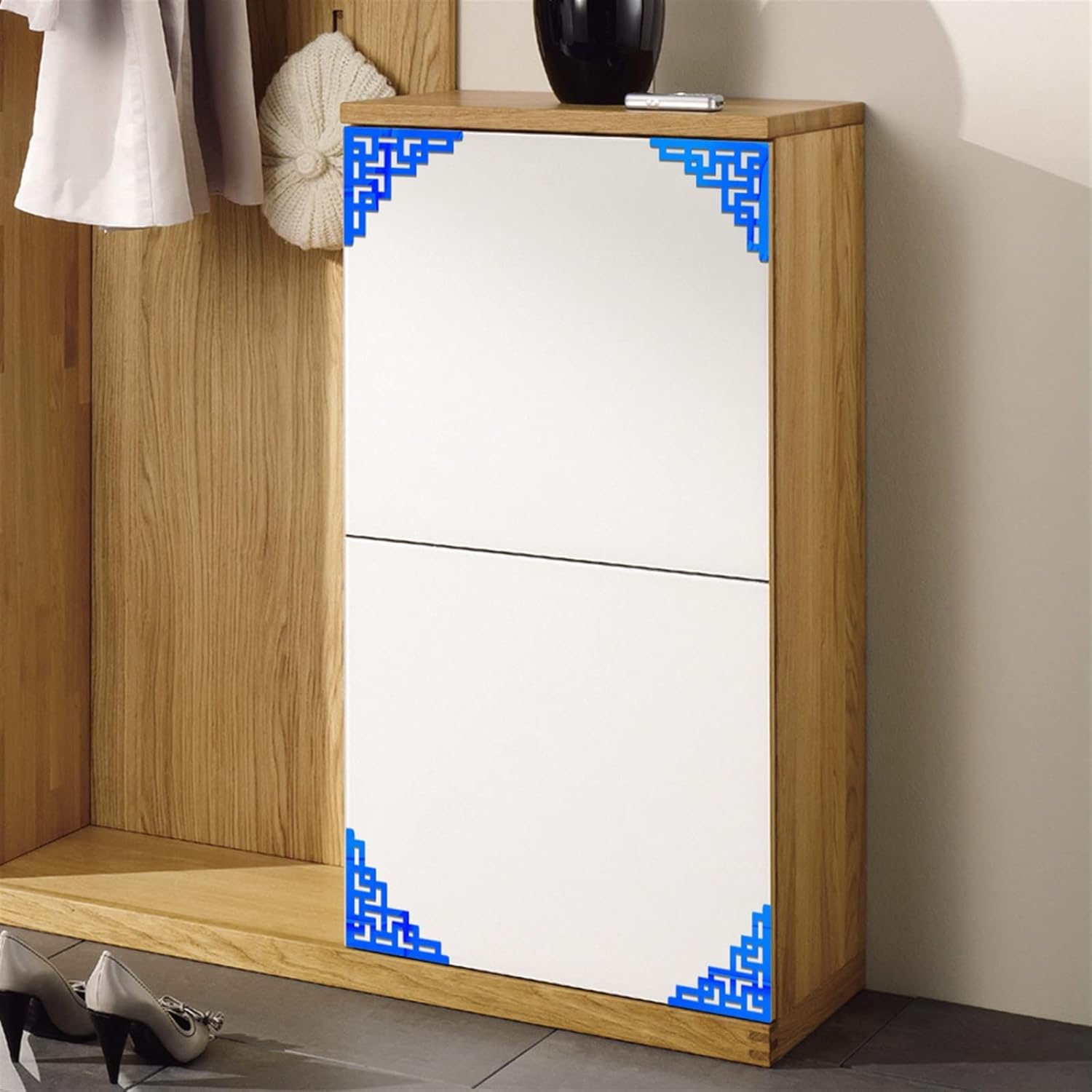 Melairya Elegant Corner Onlay Applique Frame Furniture Wall Mirror Window Stickers for Home Cabinet Door Decor Craft Mirror Wall Art Decal Corner Sticker (Color : Blue, Size : 30cm(11.8") x4pcs)