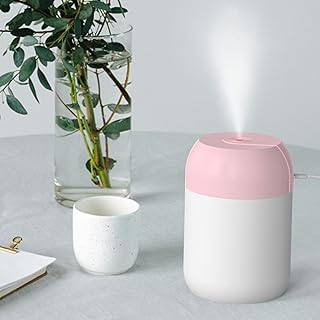 Portable Mini Humidifier, Small Cool Mist Humidifier with Night Light, USB Personal Desktop Humidifier for Baby Bedroom Travel Office Home, 2 Spray Modes, Waterless Auto Shut-Off, Super Quie (Pink)