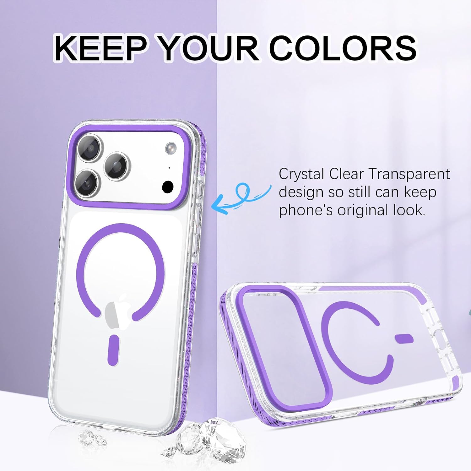  Magnetic for iPhone 17 Pro Case 6.3", Compatible with Magsafe Shockproof Protective Cute Transparent Slim Anti-Yellowing Phone Case for iPhone 17 Pro Cover, Clear Deep Purple thumbnail