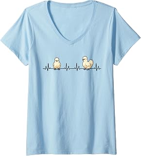 Womens Silkie Chicken Heartbeat Design for Chicken Lover V-Neck T-Shirt