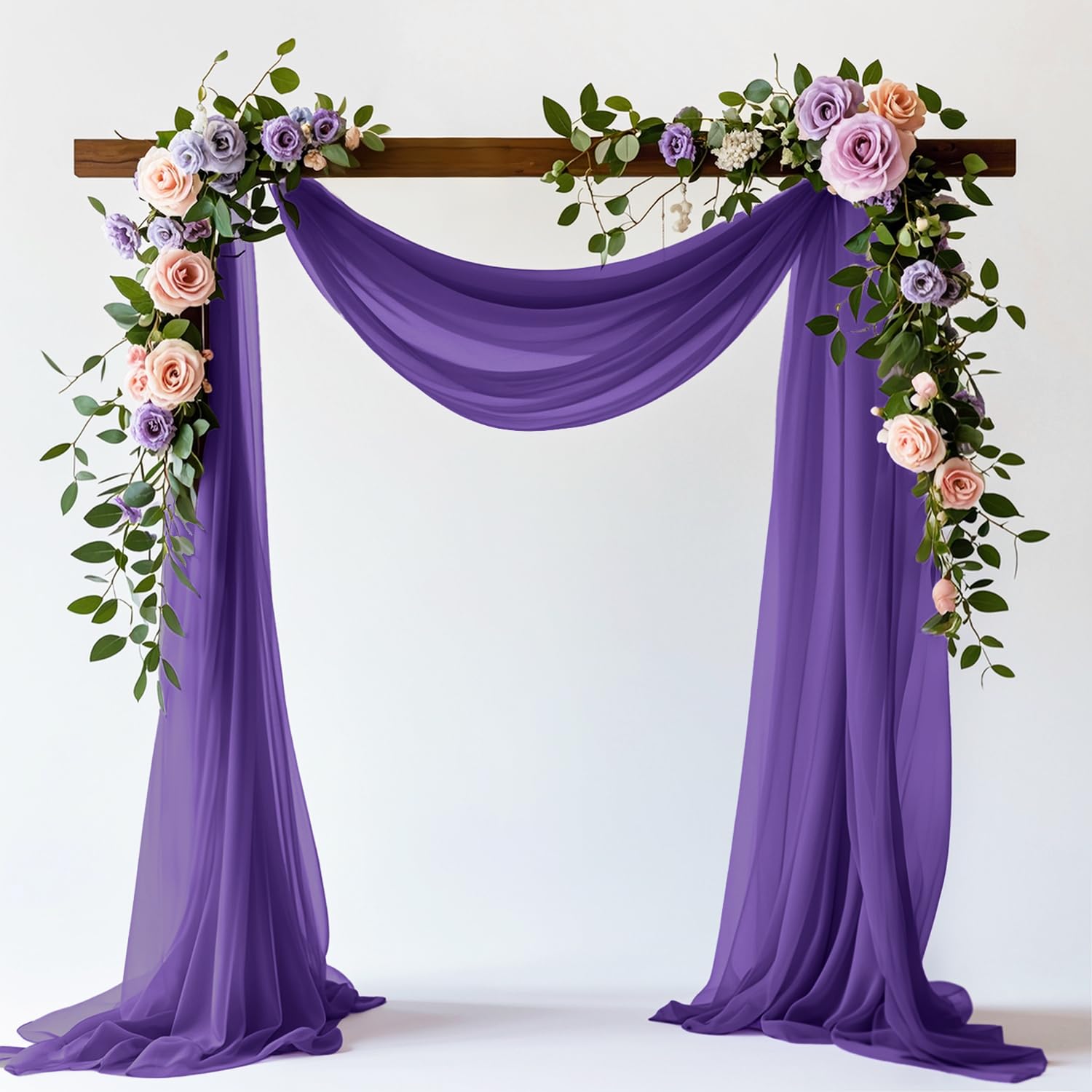 Chiffon Arch Fabric Drape Sheer Backdrop Curtains for Parties and Weddings - Sheer Fabric for Draping and Decorating Wedding Receptions and Bridal Showers 2PCS Purple — image 1
