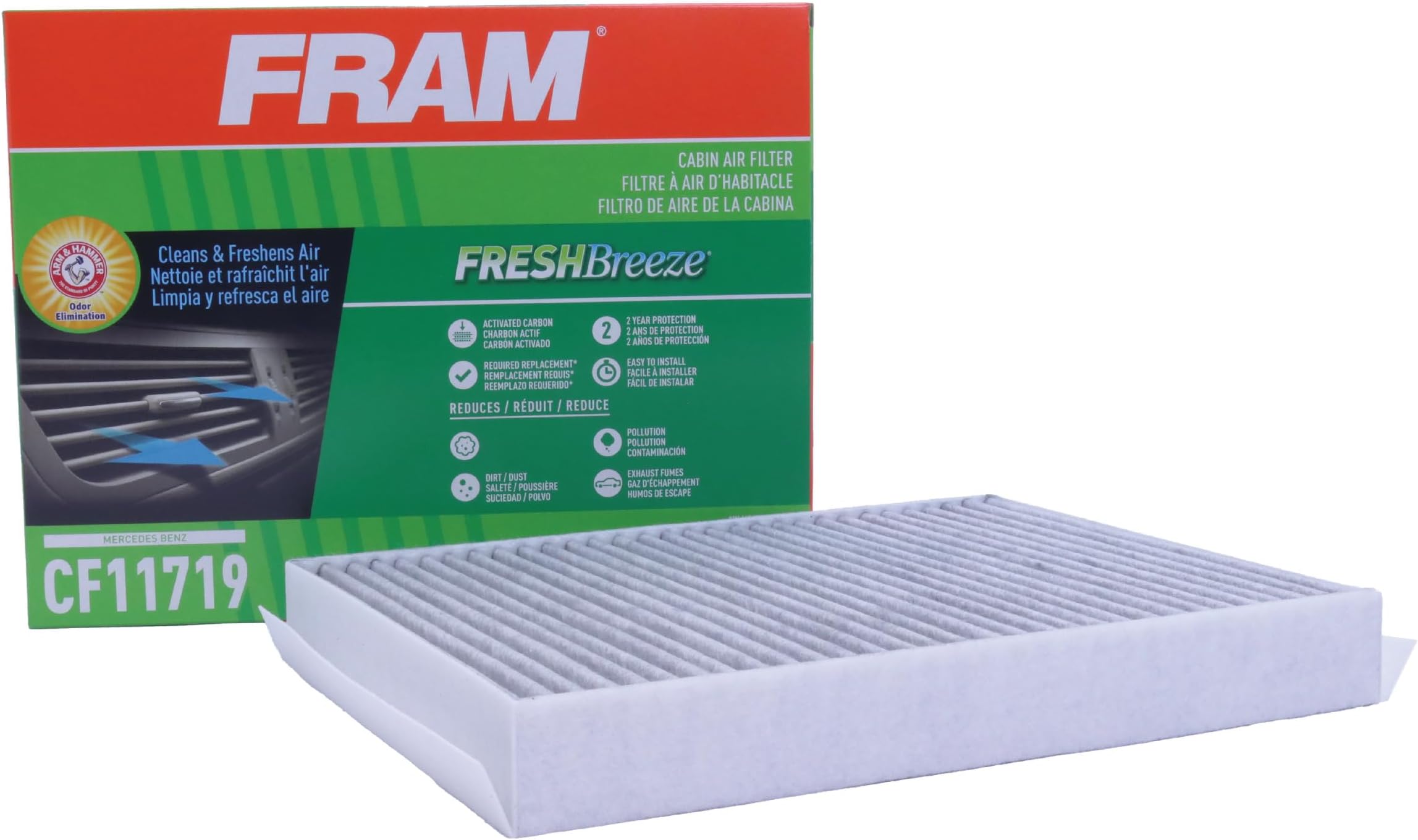 FRAM Fresh Breeze Cabin Air Filter with Arm & Hammer Baking Soda, CF11719 for Select Mercedes-Benz Vehicles, white