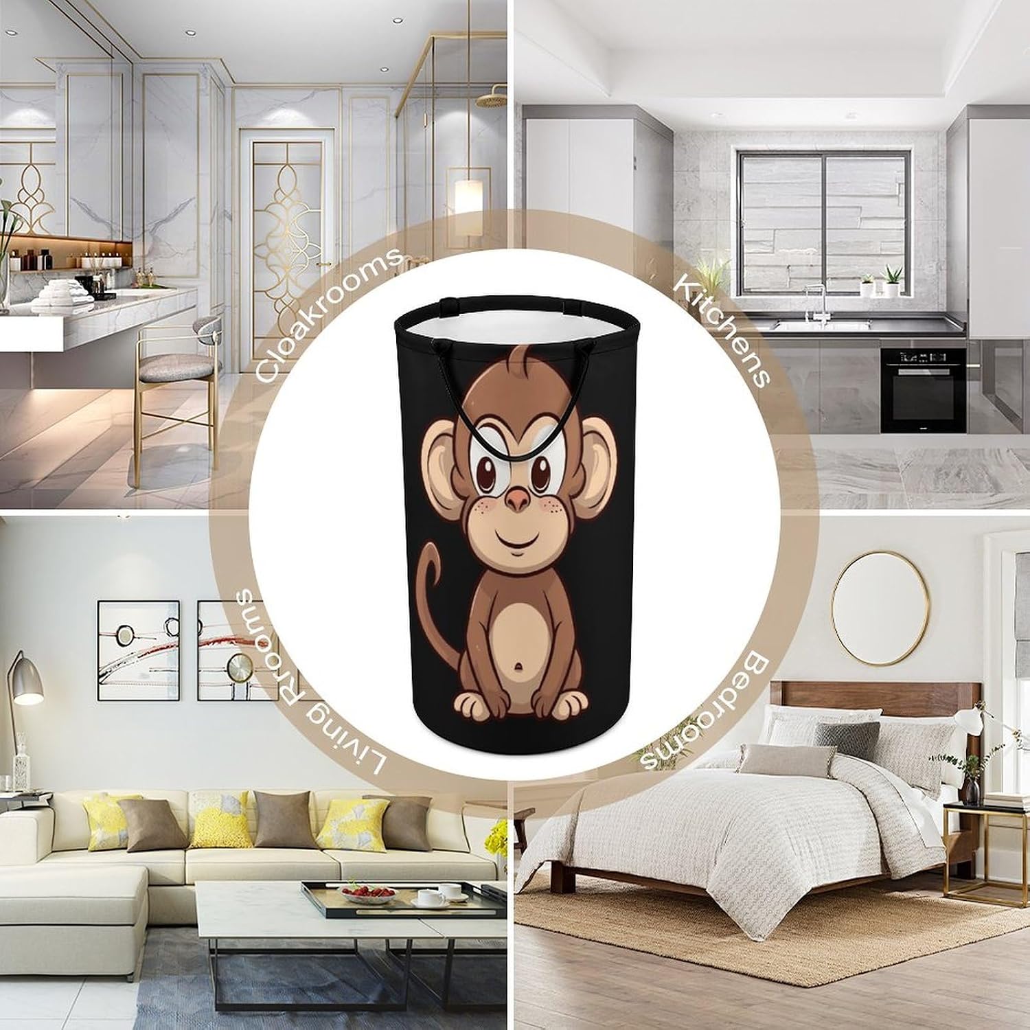 Cartoon Brown Monkey Laundry Basket Dirty Clothes Bin, Waterproof Laundry Hamper, Laundry Bag, Clothes Hamper Stands for Bedroom, Towels,Clothings image 5