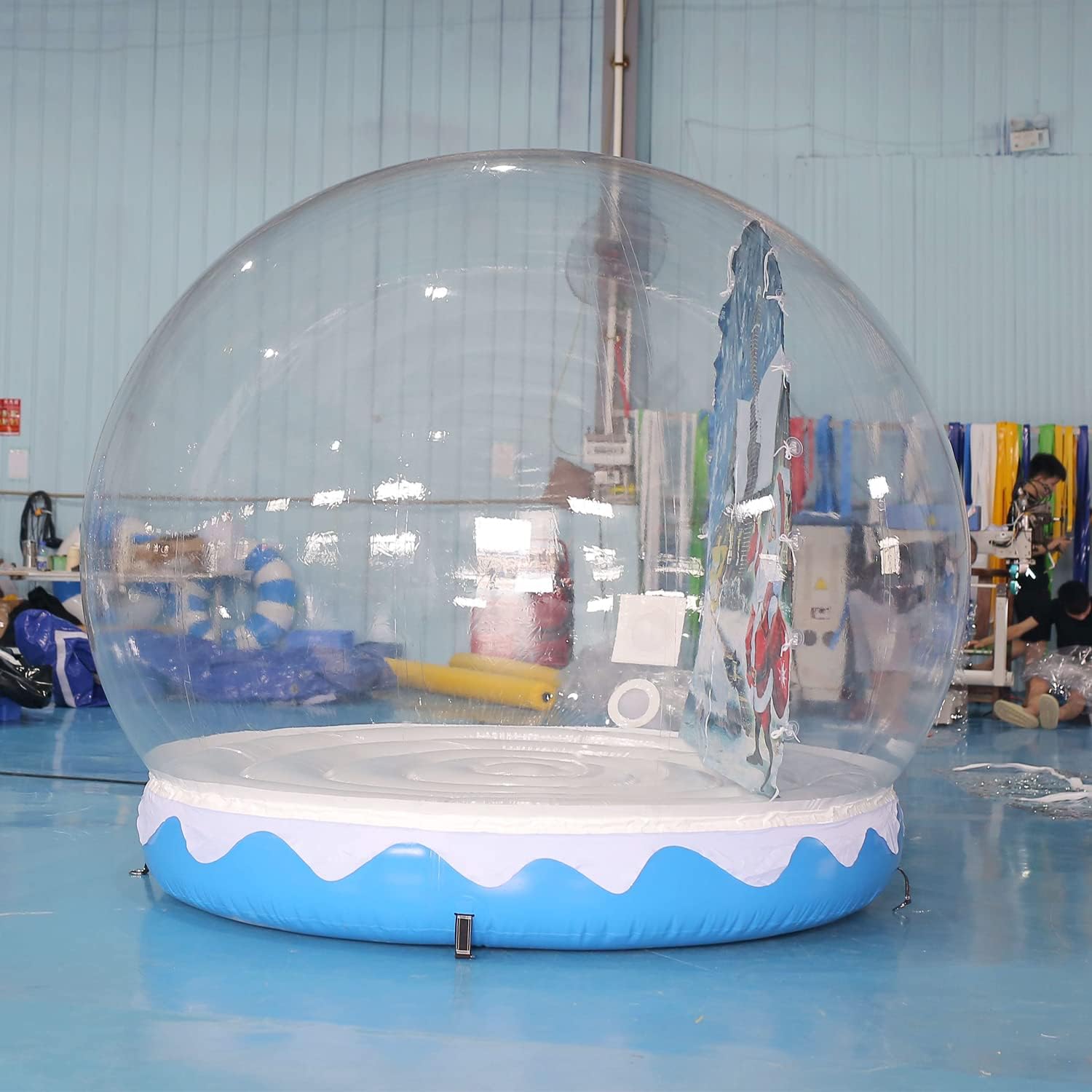 SAYOK Christmas Decoration Inflatable Snow Globe Transparent Bubble Tent with Printed Background Blower and Pump, 9.84ft