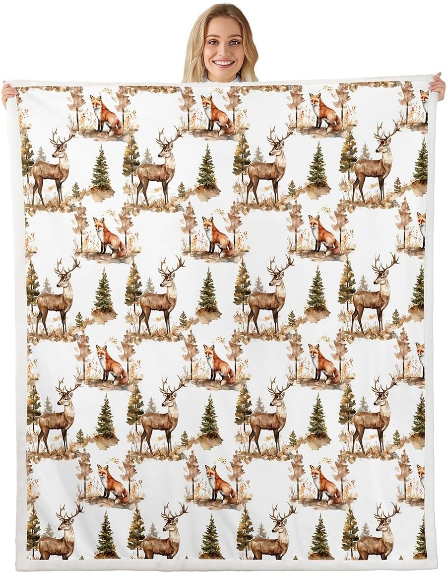 Feelyou Fox Deer Zoo Throw Blanket Twin 60" x80 Teens Boys Plush