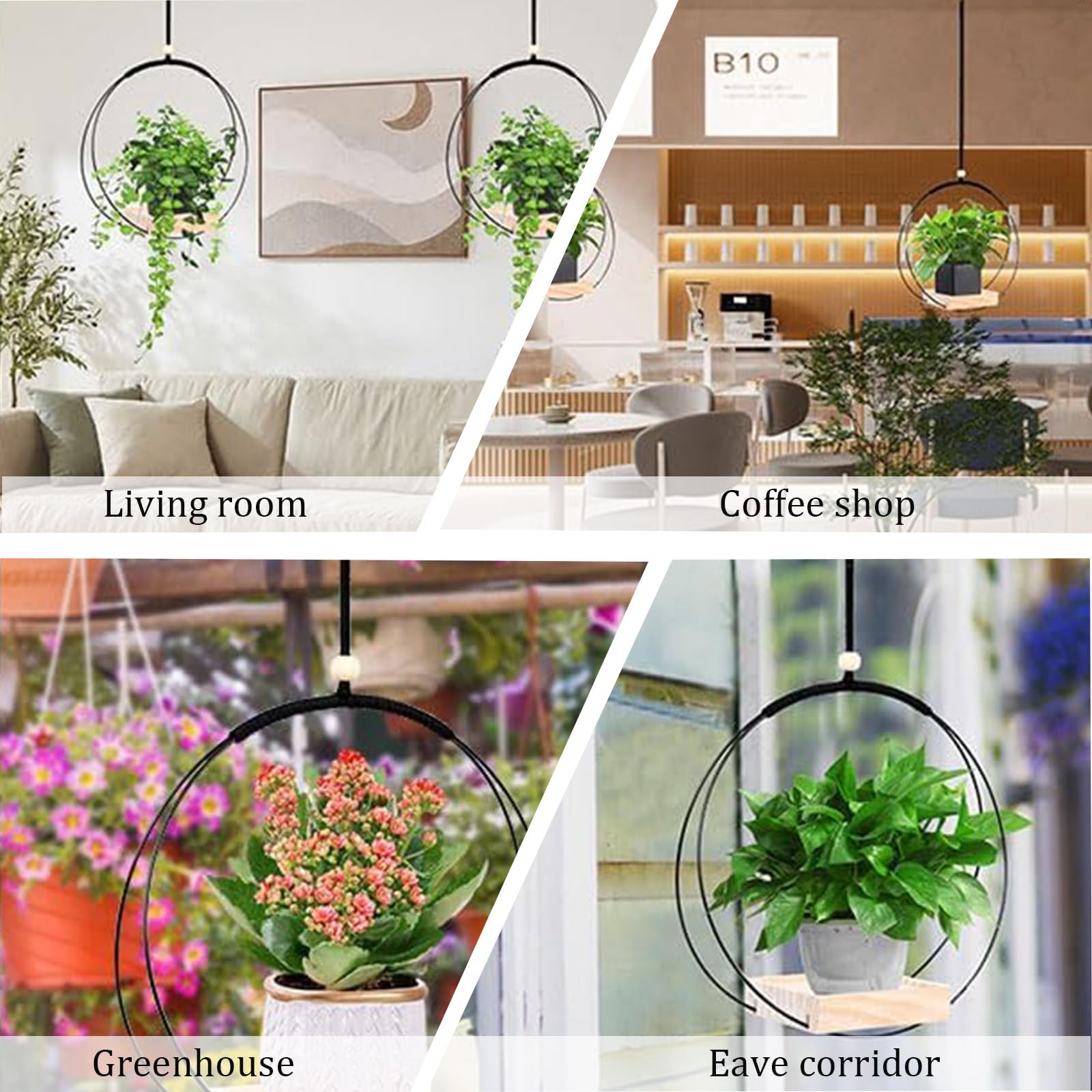 Support Suspendu Pour Pot De Fleurs En Métal Et Bois - Dimensions 30x30x30 Cm, Corde Réglable 80 Cm - Pour Mur Ou Plafond, Décoration Intérieure Plante Grasse, Bougie
