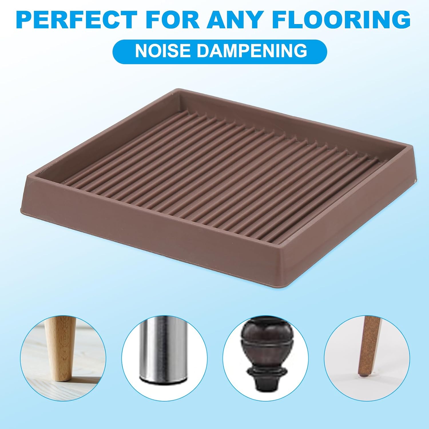 4 Pack 2x2 Square Rubber Furniture Pads - Non-Slip Caster Cups for Bed, Couch, Chair, Table - Anti-Skid Floor Protectors in Black to Prevent Scratches