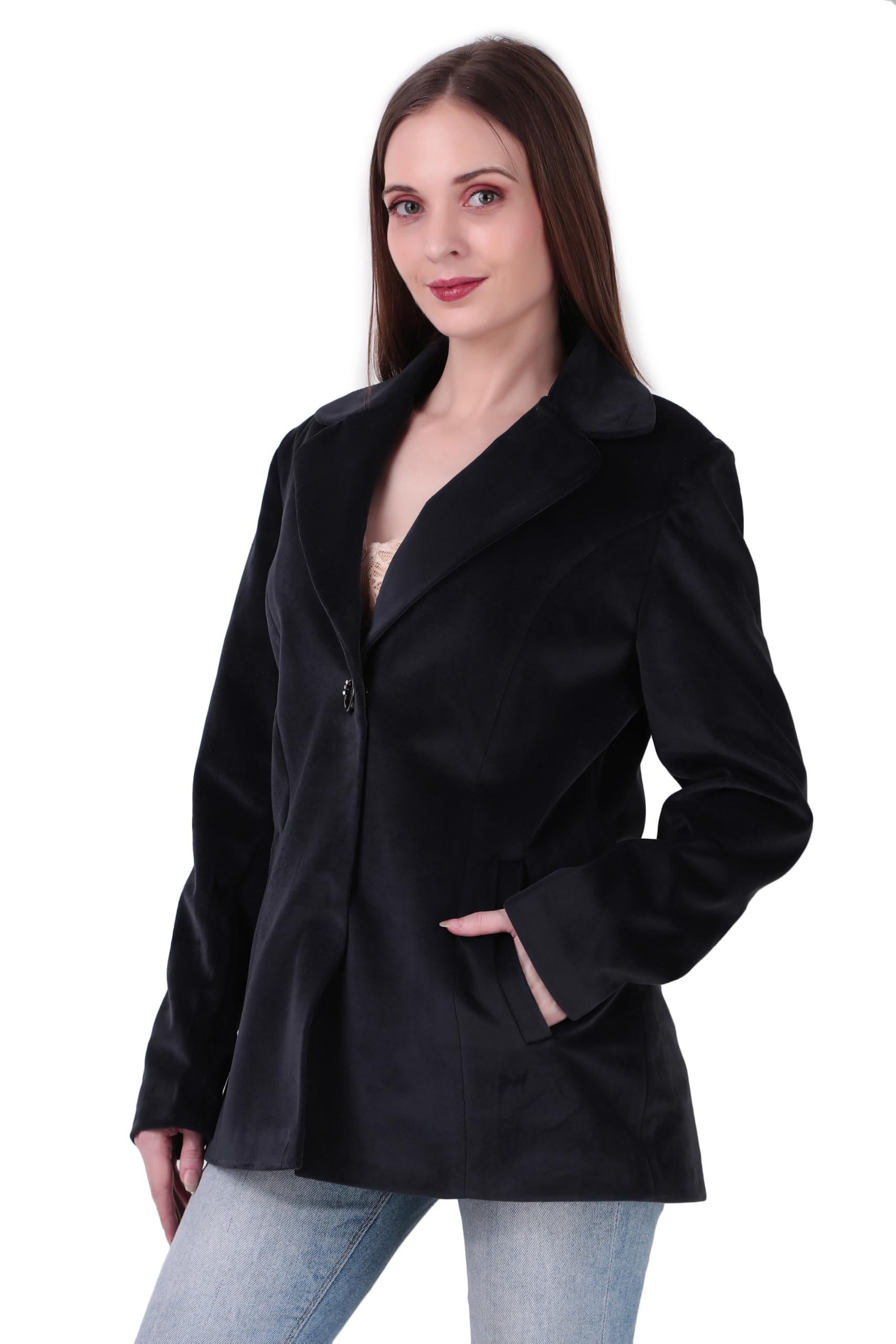 Women's Single-Button Casual Blazer | Full Sleeve Lapel Collar Winter Jacket with Side Pockets | Regular Fit Smart Formal & Casual Outerwear | Classic Black-picture-28