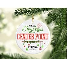 Christmas Ornament for Center Point Indiana City Name Decoration Merry Christmas 2026 Center Point in Xmas Tree Ornament Souvenir Family Keepsake Rustic 3" White