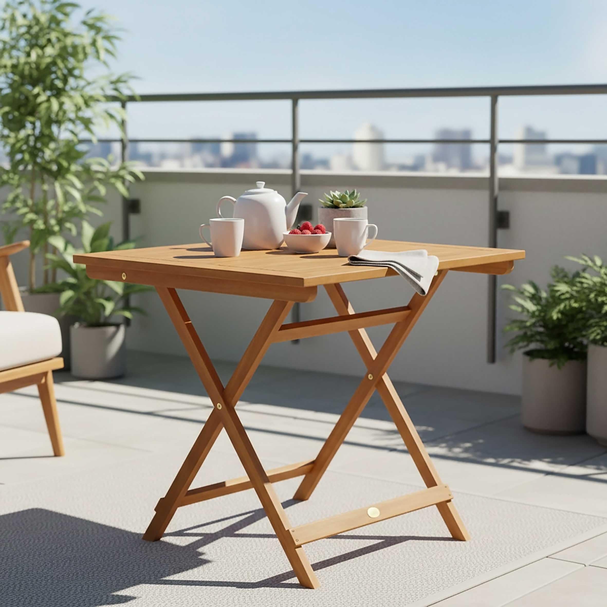 Eucalipto Seattle - Tavolo da giardino rettangolare, 70 x 70 cm, in legno oliato, per giardino, balcone, terrazza, resistente alle intemperie