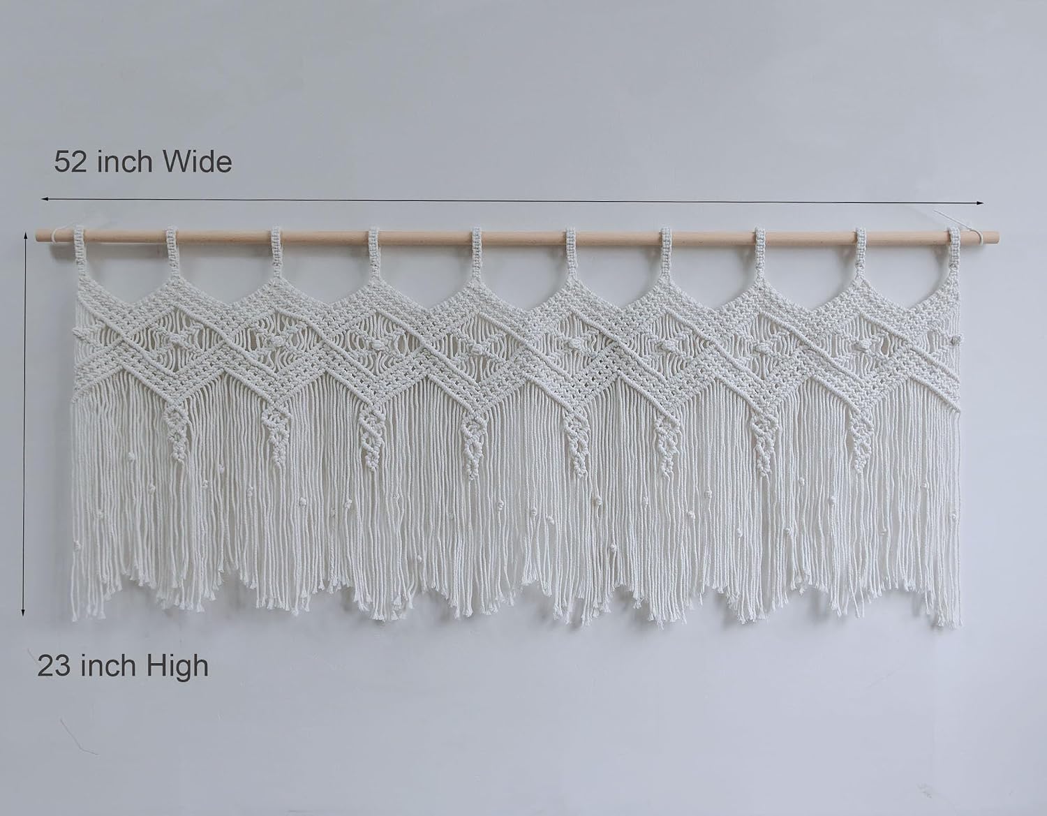 Macrame Curtains Boho Window Valance Macrame Valance Handmade Woven | Tapestry Macrame Wall Hanging for Bedroom Living Room Kitchen Bathroom Farmhouse Bohemian Home Decor (52‘’W x 23‘’H)