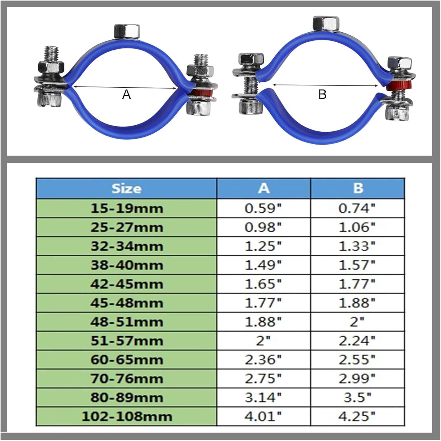 Ceiling Mount Pipe Support 2PCS 304 Stainless Steel Pipe Hanger Bracket Clamp Support Clip 19-108mm with Blue Case Wall Ceiling Mount Tube Clamp(2pcs 70-76mm)