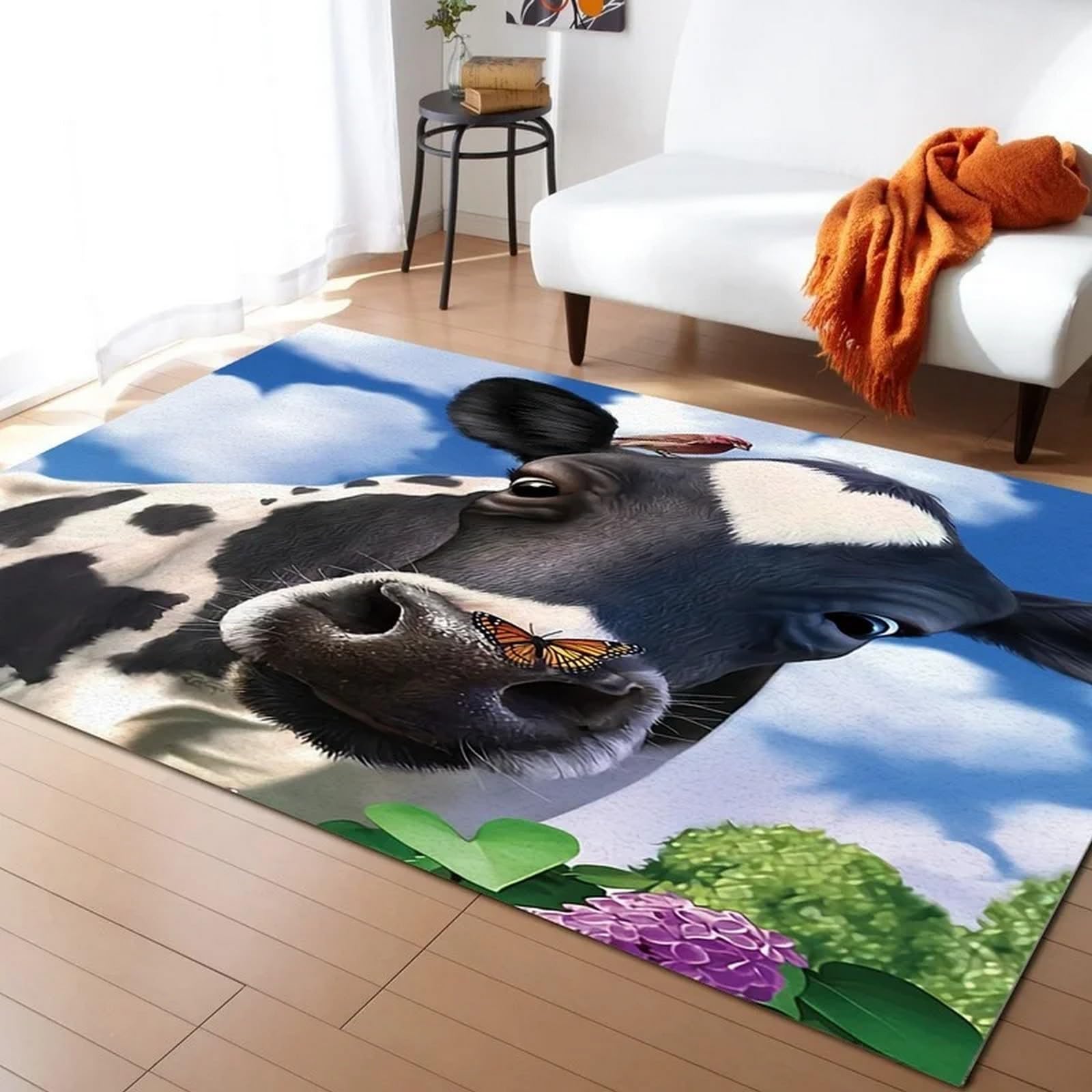 Mucca Animale Morbido Tappeto Da Camera Stampato In 3D 180 X 280 Cm - Tappeto Antiscivolo Con Moquette A Pelo Corto - Zerbino Decorativo Per La Casa - Lavabile - Antimacchia, Non Perde Peluc -8P2M2X2E