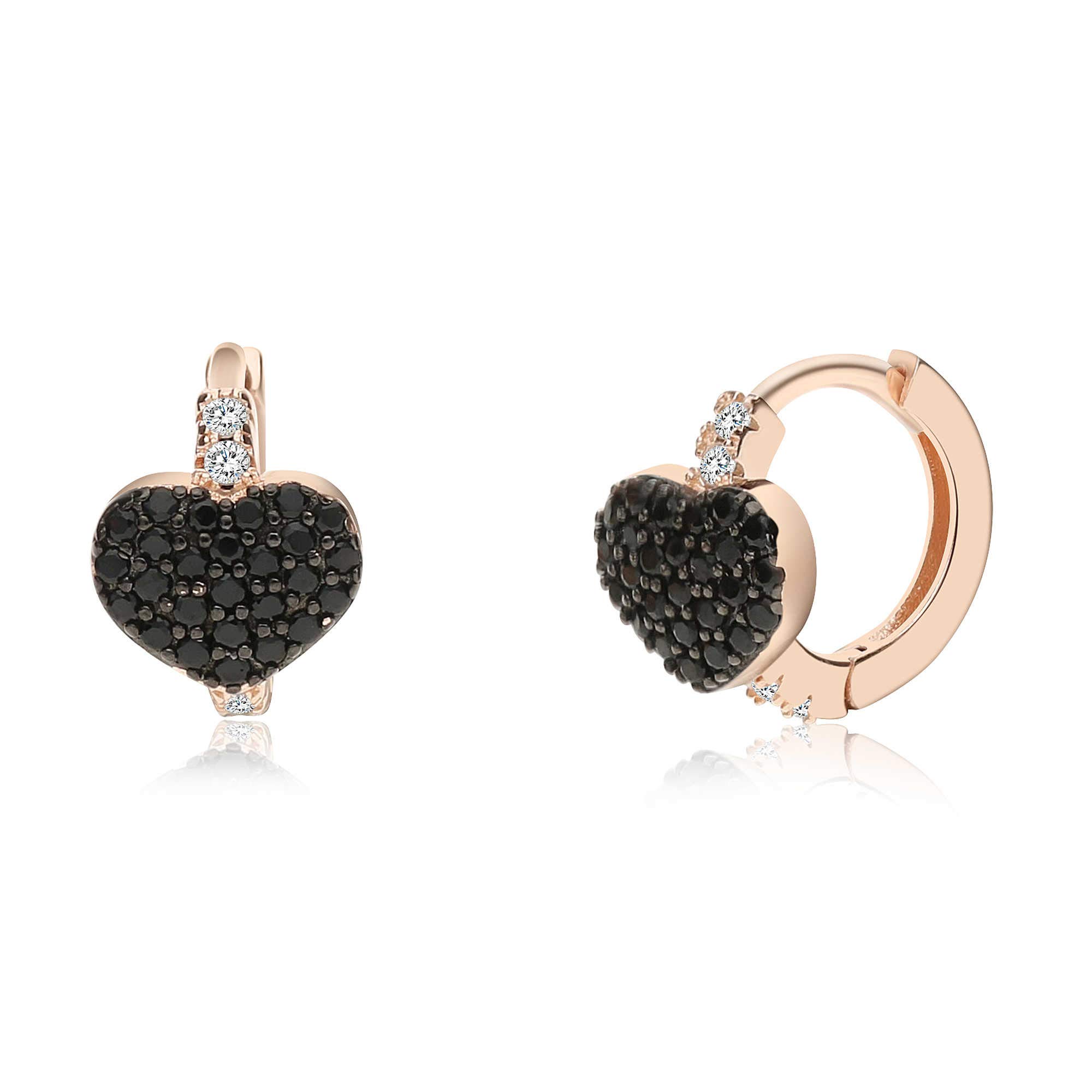 Orecchini da donna di GioiaPura. Orecchini cerchietto del diametro di 1cm in argento 925°/°° rosè e cuore con zirconi neri, chiusura a scatto. La referenza è gyoarz0574-b