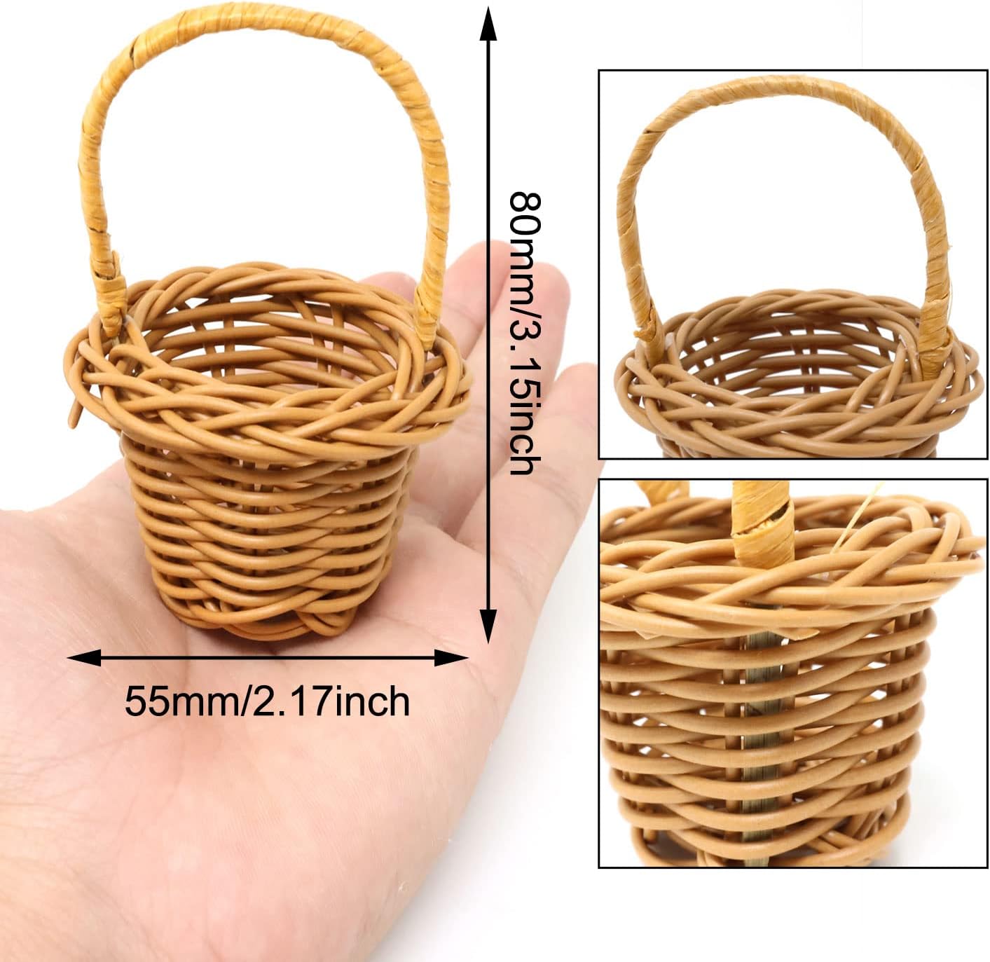 Honbay 6PCS Miniature Woven Baskets with Handles Tiny Candy Gifts Basket Mini Flower Basket for Wedding Party Favors Crafts Decor