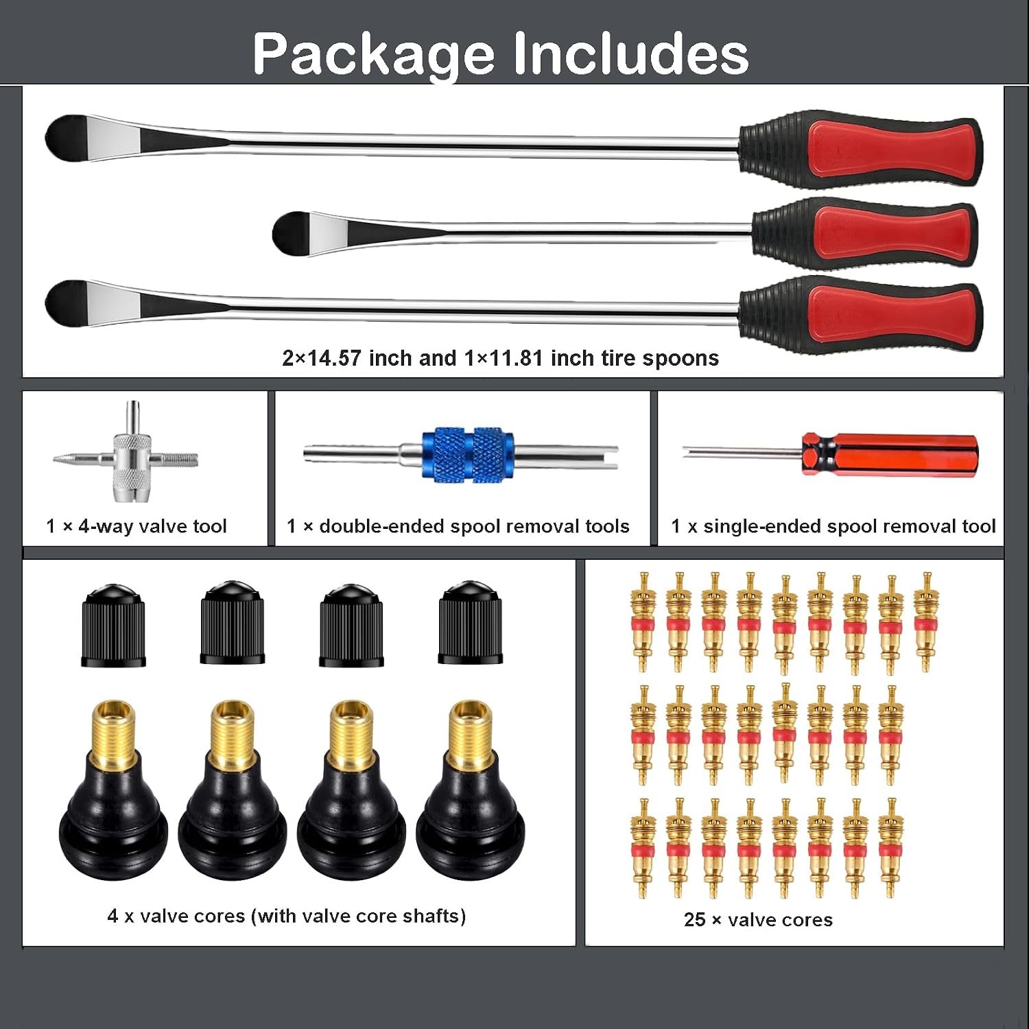 Upgraded Steel Tire Spoons with Tire Valve Core Removal Tools Set 35 PCS image 2