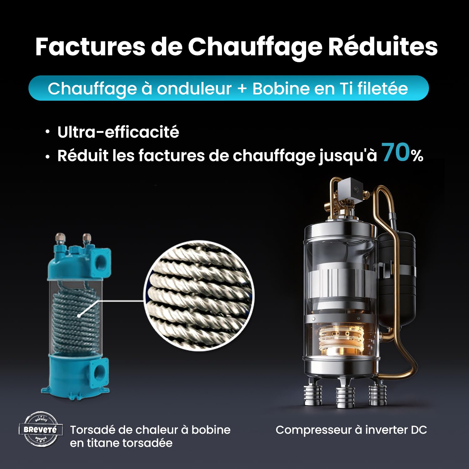 ECOPOOLTECH Bomba de calor Inverter 6 KW Hasta 50 m³ compresor Turbo X Ultra intercambiador de titanio Para Agua Salada Plug & Play