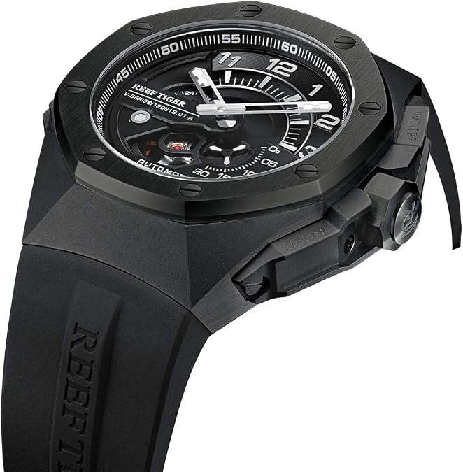 REEF TIGER Top Brand All Black Muti-Functional Automatic Mechanical Sport Watches RGA92s7