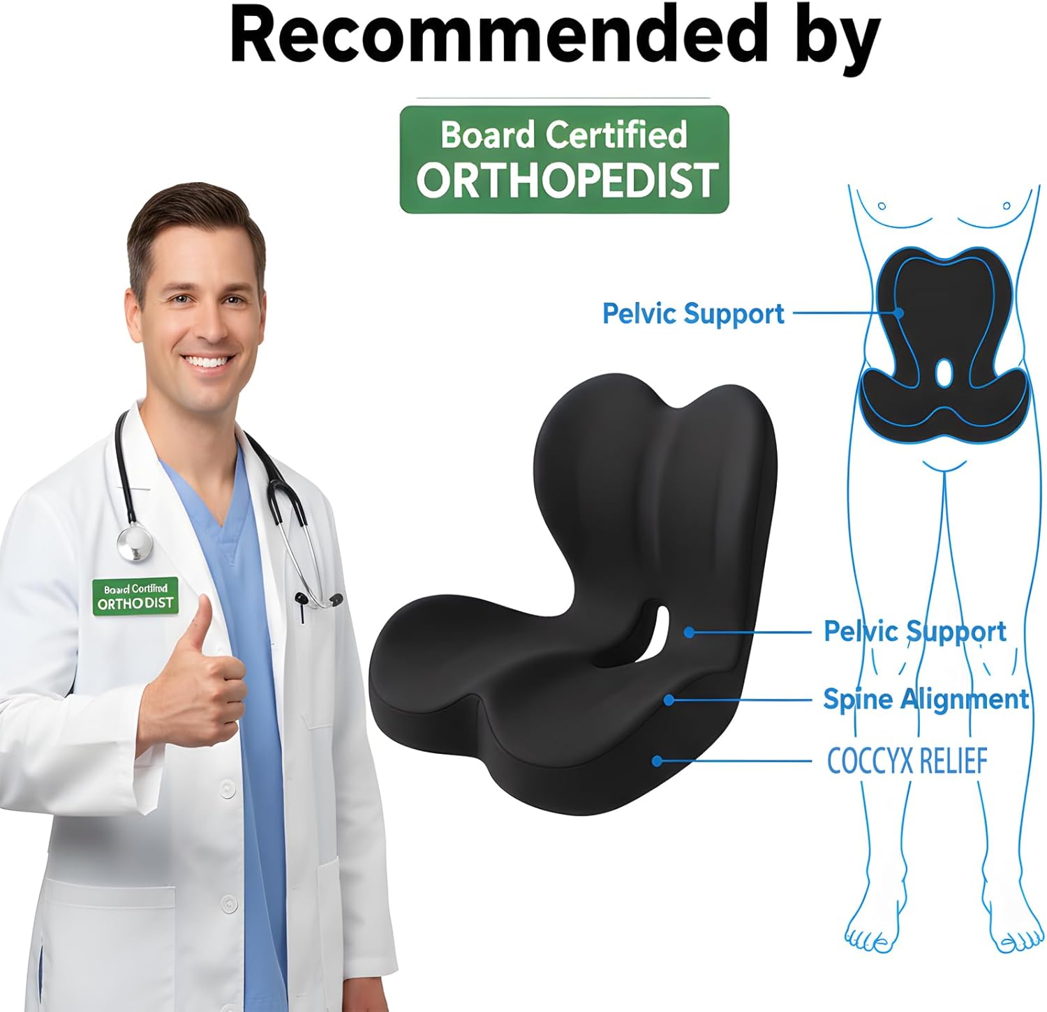 Ergonomic Lab-Designed Memory Foam Seat Cushion for Office Chair, Car Seat for Driving, Truck Seat, Driver Seat, Sciatica, Tailbone & Coccyx Pain Relief, Lumbar and Lower Back Support(Black - Image 7