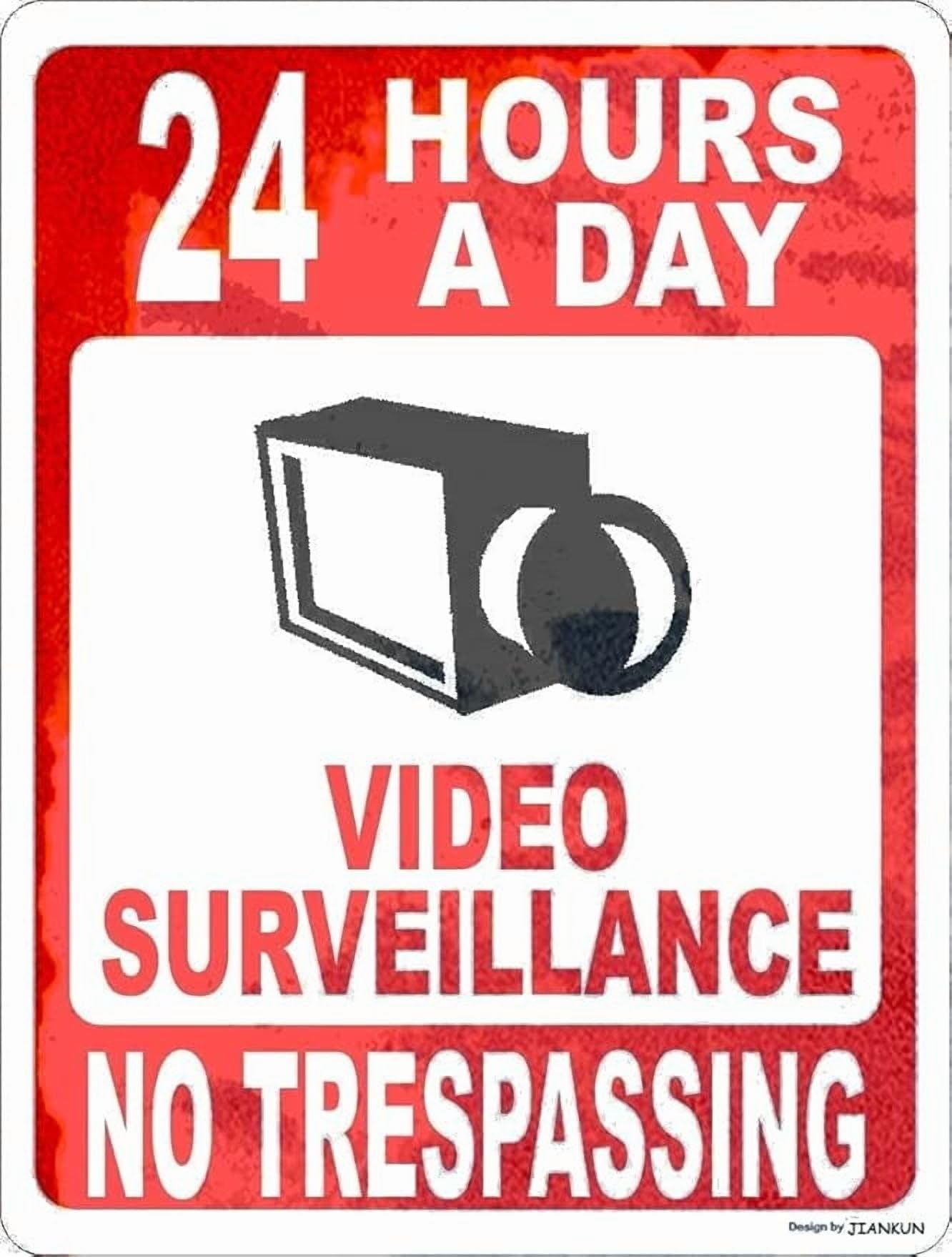 (2-Pack) Metal Tin Sign Road 24 Hour A Day Video Surveillance No Trespassing Warning Indoor and Outdoor 12x8 Inch