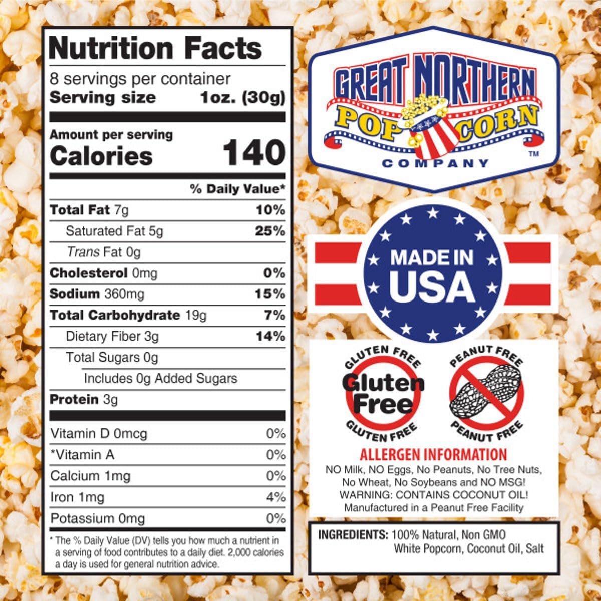 18-Count Organic Popcorn Packets - Pre-Measured 8-Ounce All-in-One Popping Machine Packs with Coconut Oil and Buttered Salt by Great Northern Popcorn
