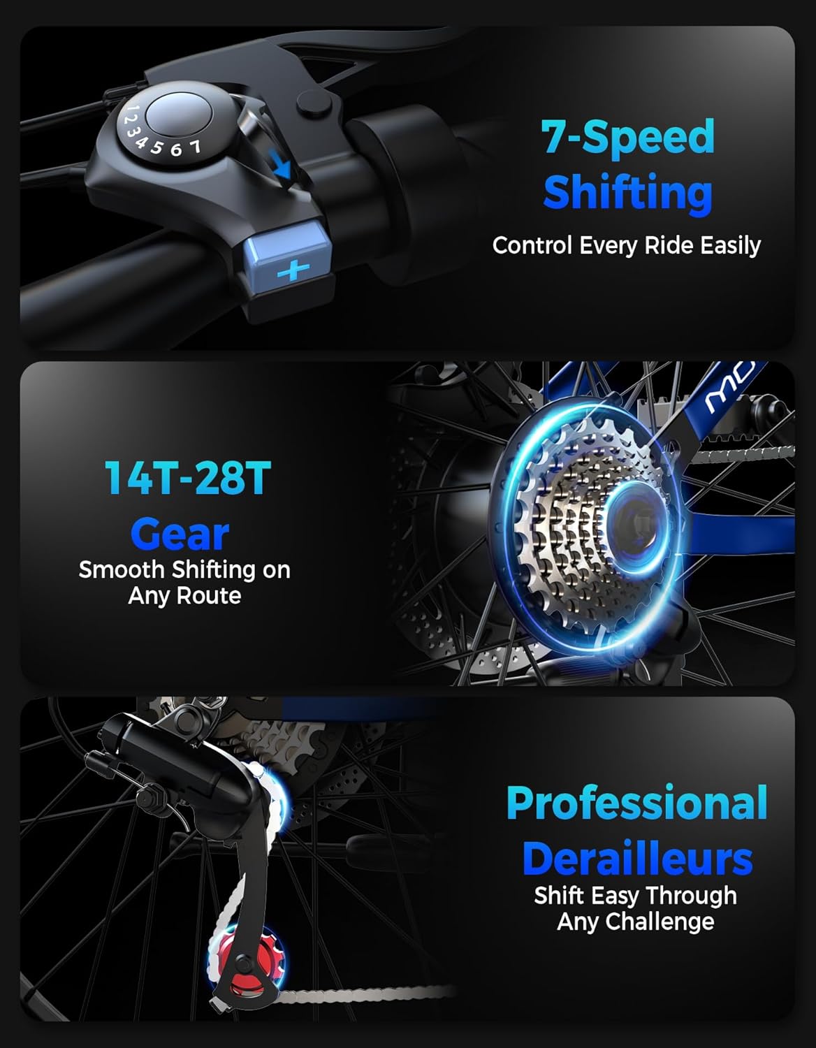 Misodo Electric Bike for Adults, 1500W Peak Mountain Ebike with 25 MPH, 65 Miles Range, 7 Speeds, 48V 10Ah Removable Battery 26" Ebike for Commute