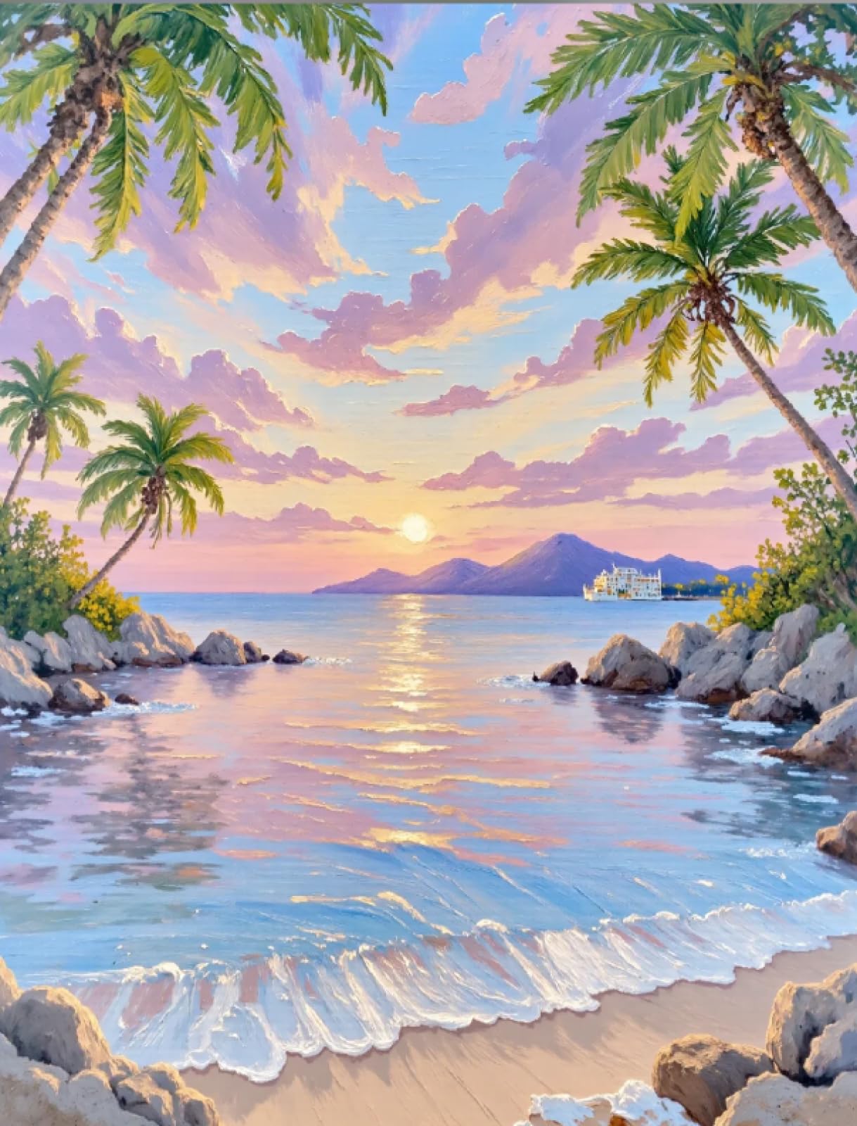 Stithej Pre-Printed Cross Stitch Kit Sunset Coconut Trees 11CT for Beginner