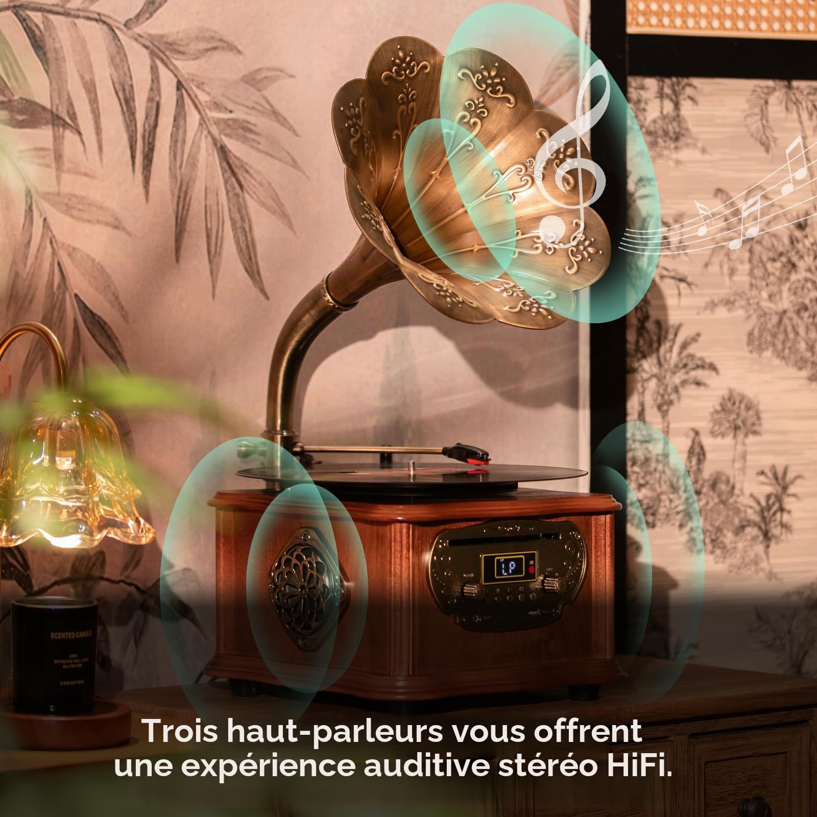Tourne-Disque rétro Noir avec Bluetooth, phonographe et Lecture de CD, Radio FM, Commande par télécommande (vs-1722 CD)