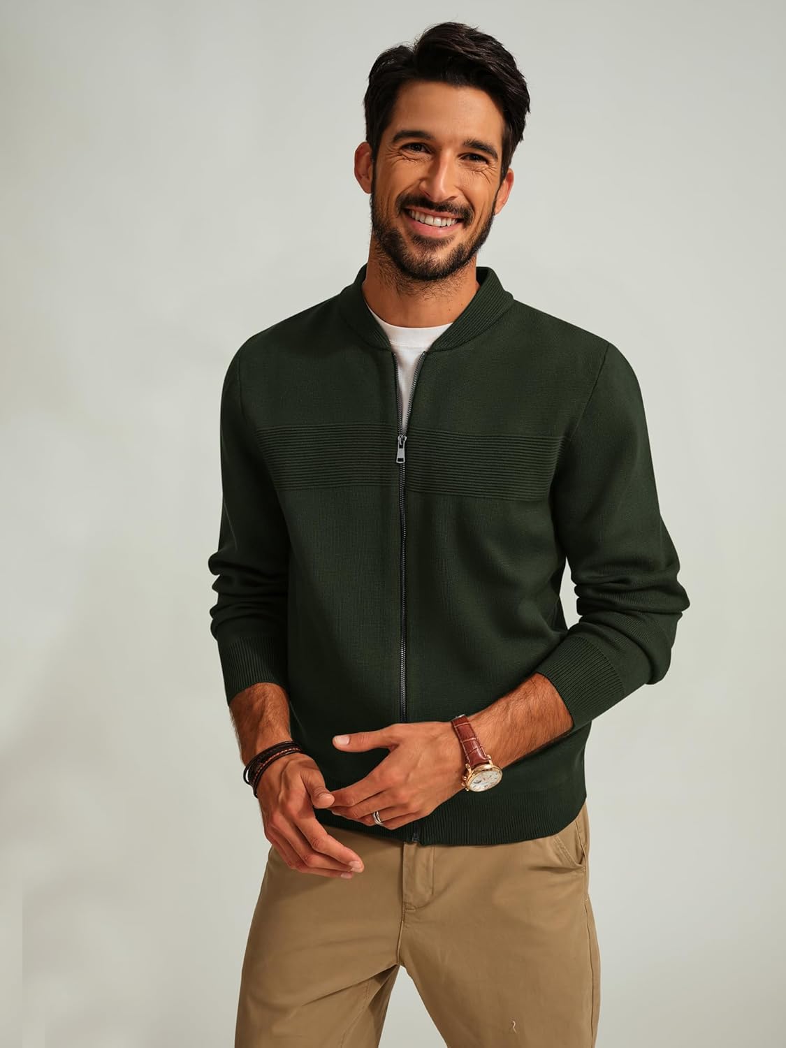 PJ PAUL JONES Mens Full Zip Cardigan Sweater Stand Collar Regular Fit Knit Sweaters - Image 2