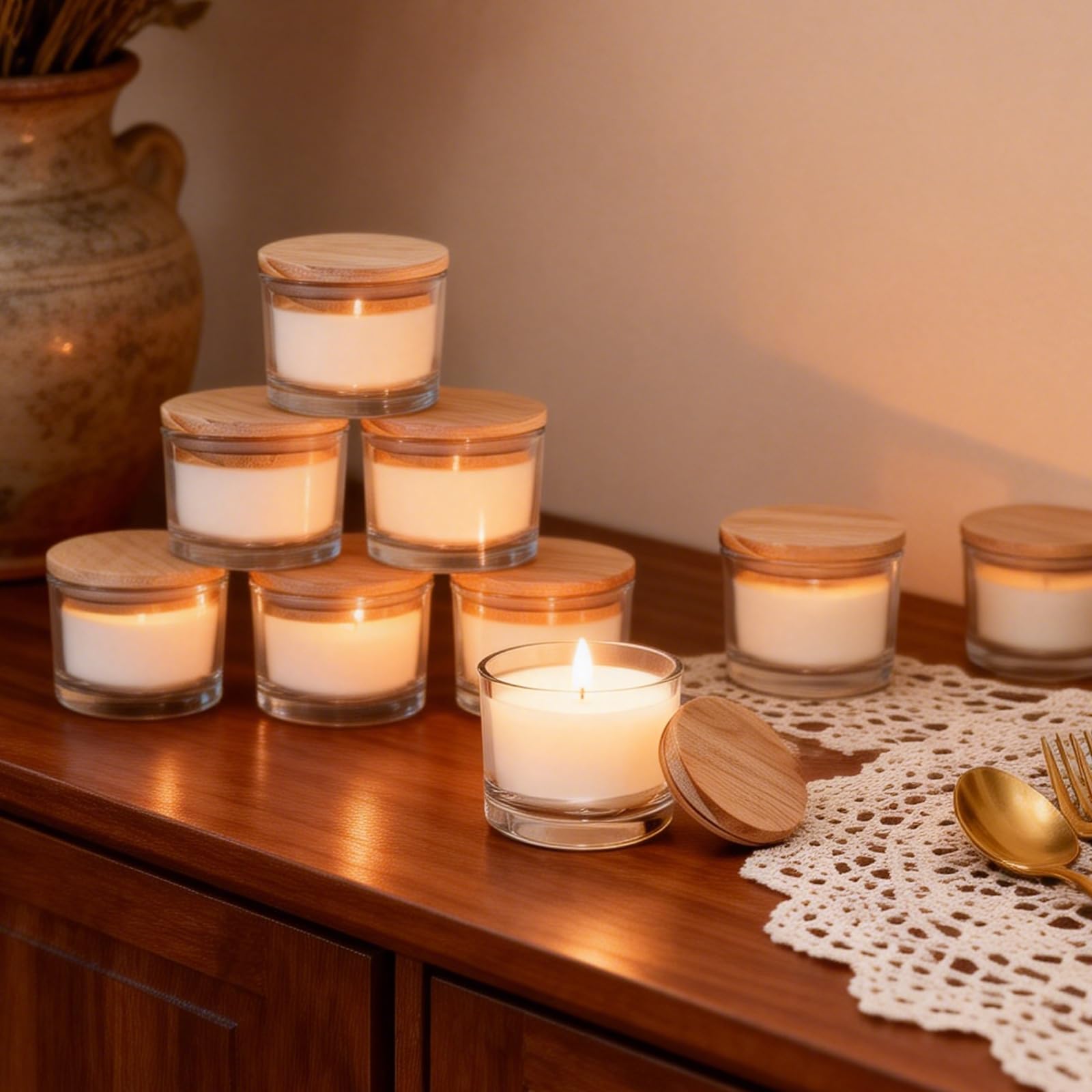 Vanille-Duftkerzen, 118 ml, klares Glas, natürliches Sojawachs, Aromatherapie-Kerze für Zuhause, Spa und Entspannung, Großkerzen-Set für Geschenke und Dekoration, 24 Stück