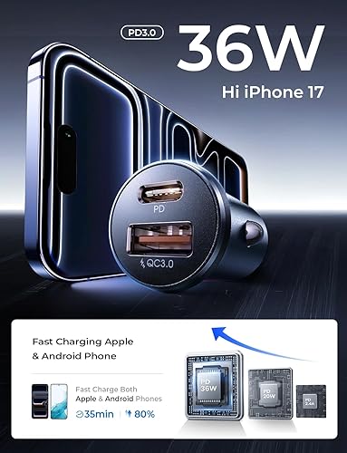 Miniatura 26 de LISEN Adaptador de encendedor de cigarrillos de 54 W, cargador de coche USB C de carga rápida, cargador de coche USB de 12 V, adaptador de carga