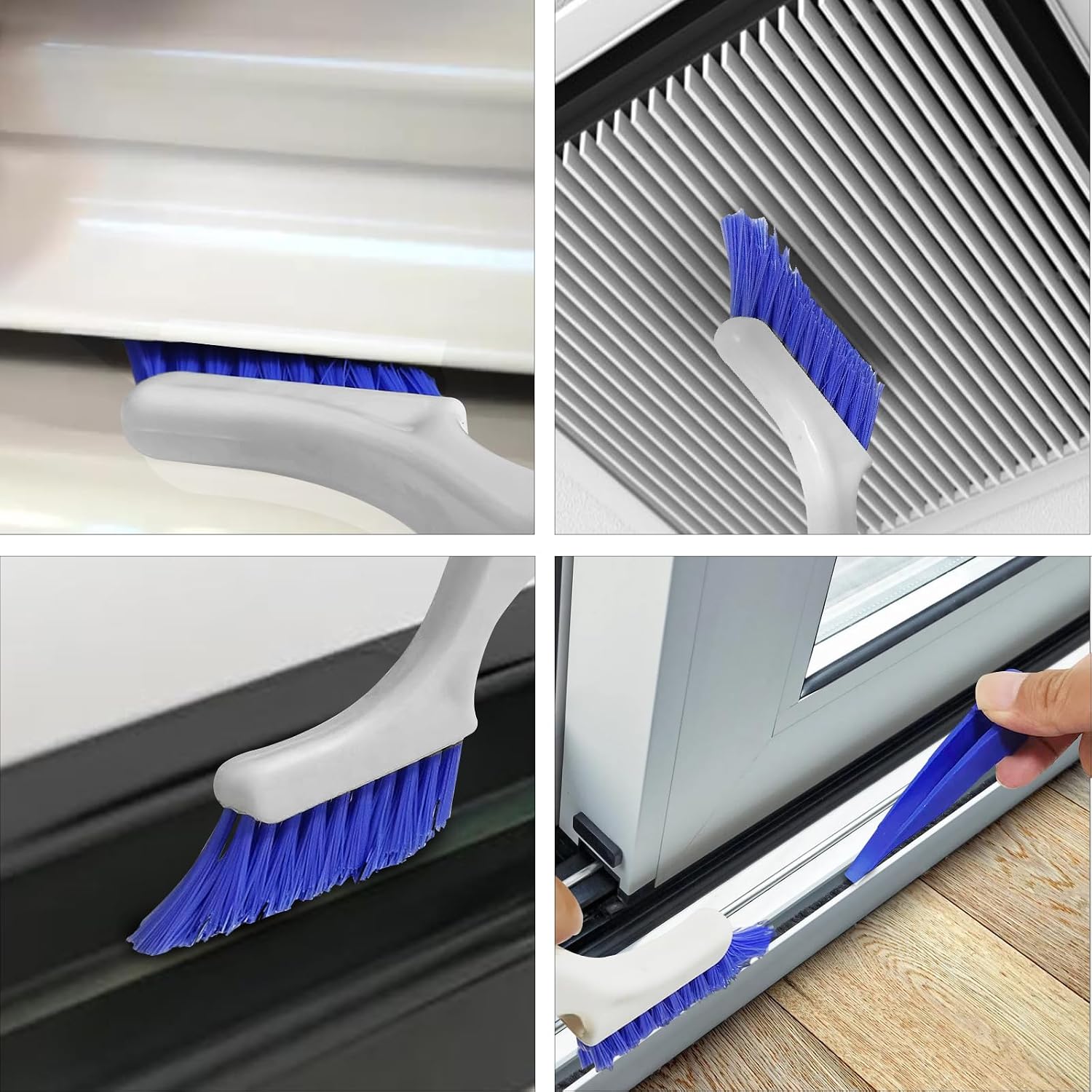 Small Scrub Brush Set for Deep Cleaning, 2 Cleaning Brushes for Window Tracks, Grout, Corners and Crevices with Straight Bristles for Precise Scrubbing in Kitchen and Bathroom (Silvery white)