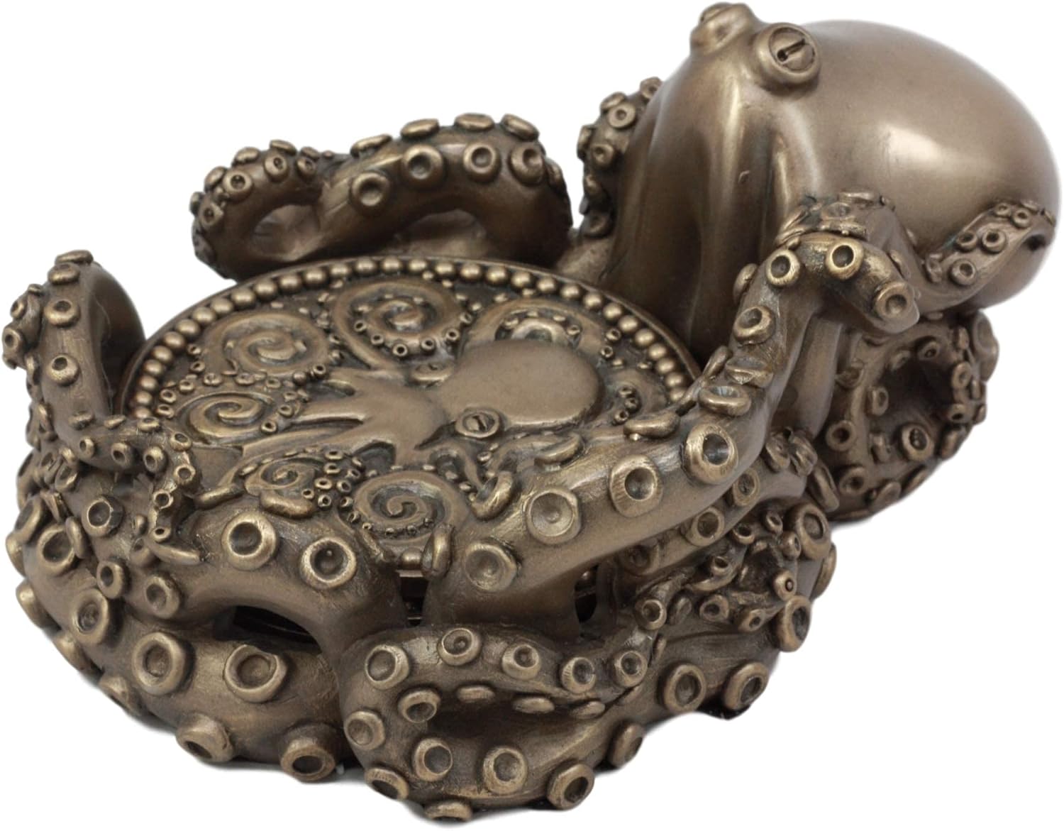 Ebros Bronze Finish Resin Nautical Giant Kraken Octopus Coaster Holder Figurine with 4 Round Coasters Table Decor Set Mythical Fantasy Statue