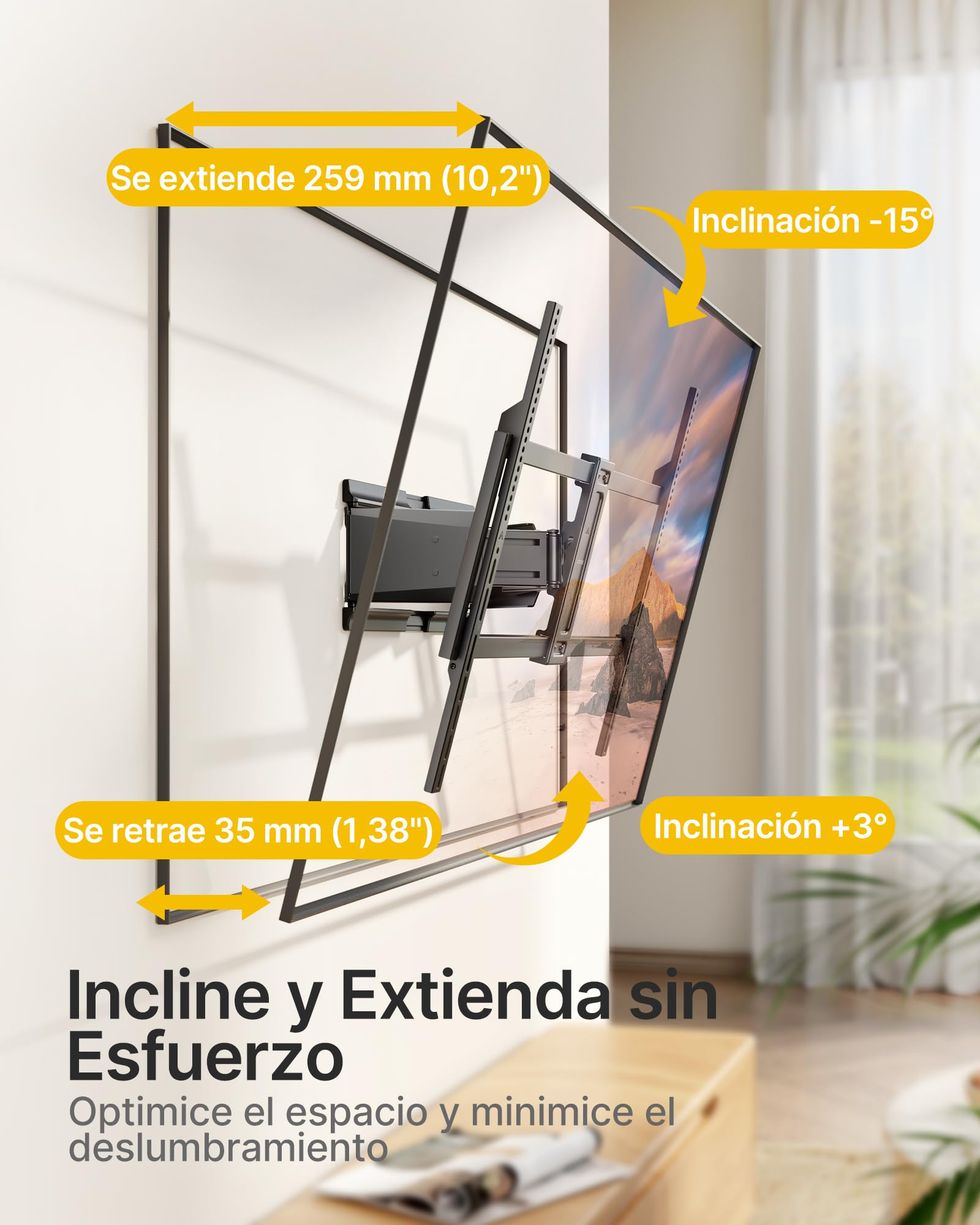 monTEK Soporte TV Ultrafino Reforzado para 50-100" | Soporte TV articulado con giro, inclinación y extensión, hasta 85 kg, doble brazo y VESA máx. 800x600.