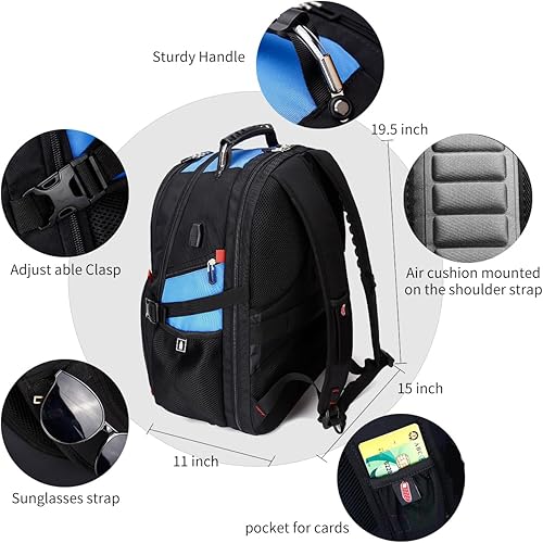 Miniatura 33 de Shrradoo Mochila de viaje extragrande para laptop, 52 litros, con puerto de carga USB, para portátiles de 17 pulgadas, para hombres y mujeres