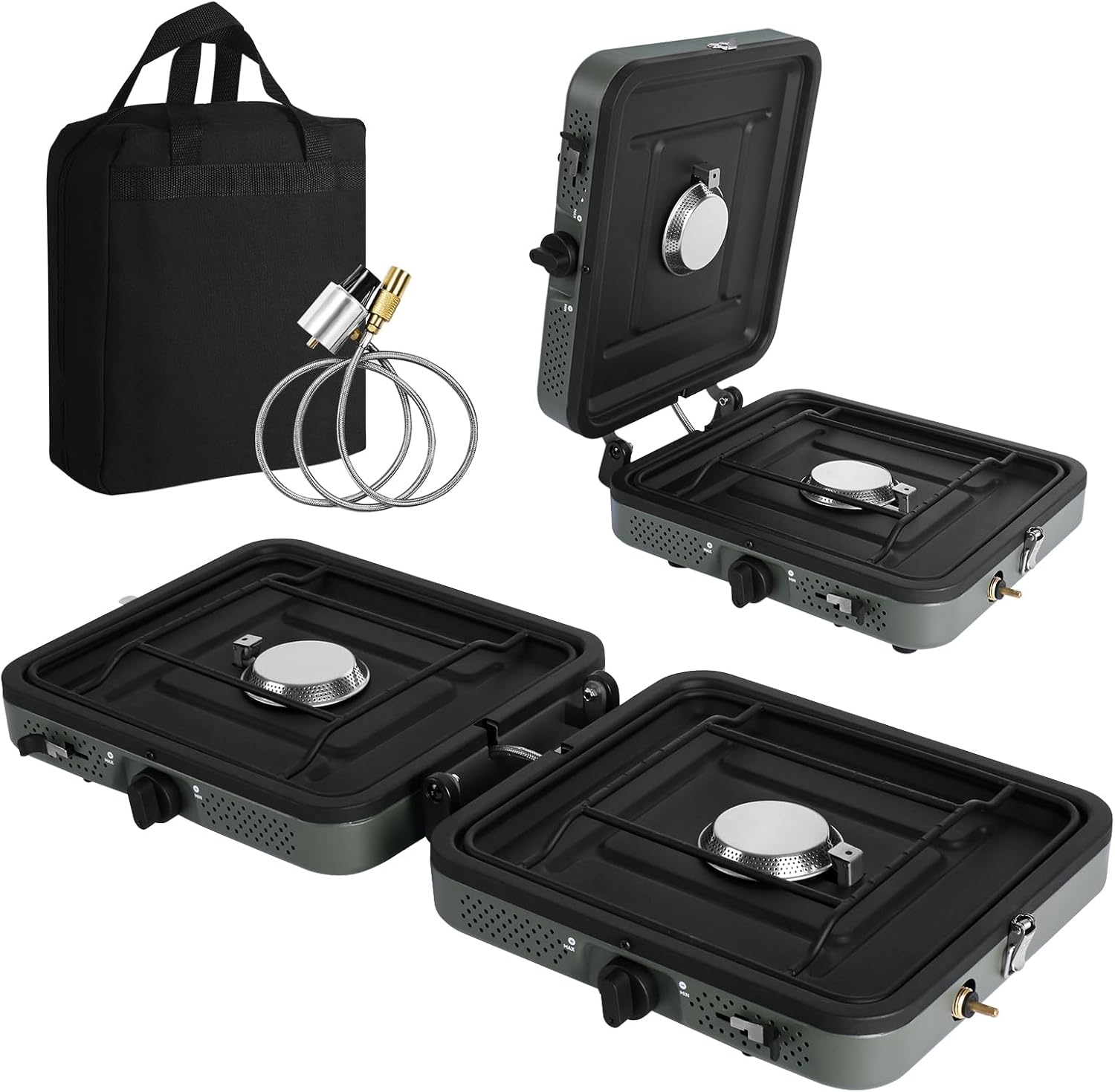 Portable 2-Burner Propane Camping Stove with Grill & Carry Bag Portable 2-Burner Propane Camping Stove with Grill & Carry Bag