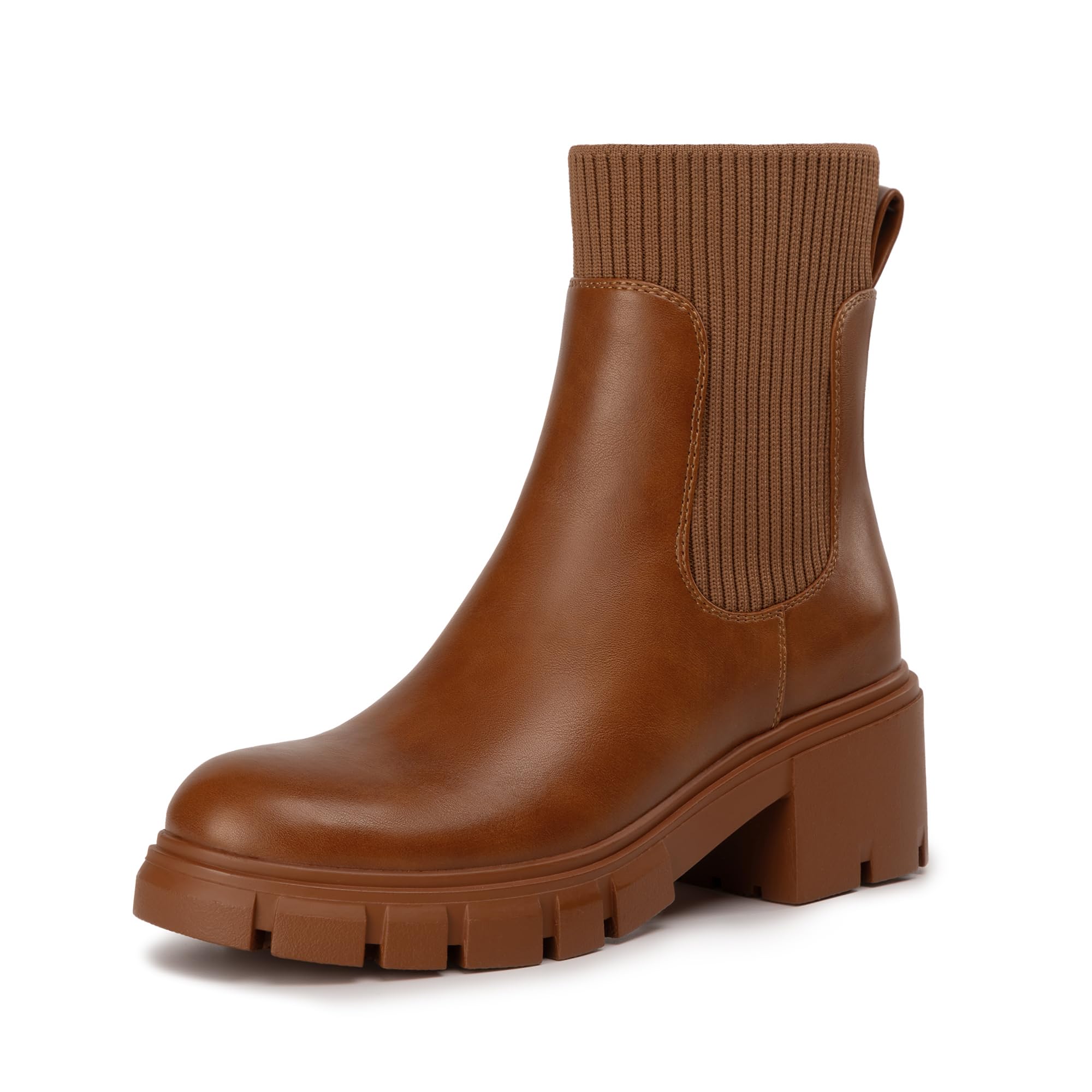 Athlefit Women's Chelsea Boots Fashion Slip on Platform Ankle Boots Lug Sole Chunky Booties