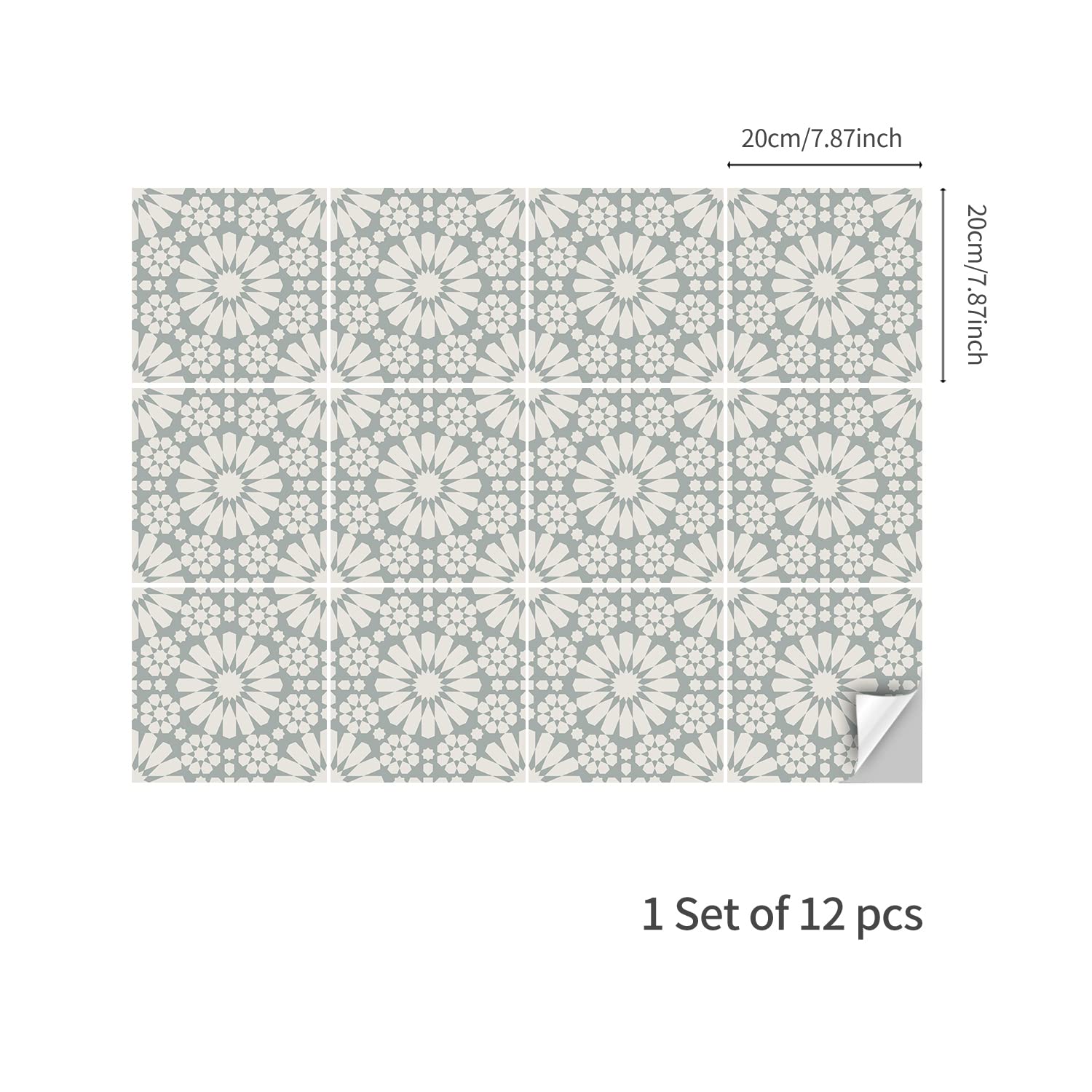 Beżowe kwiatowe geometryczne naklejki na płytki do łazienki, kuchni i podłogi, samoprzylepne, 20 x 20 cm (36 sztuk).