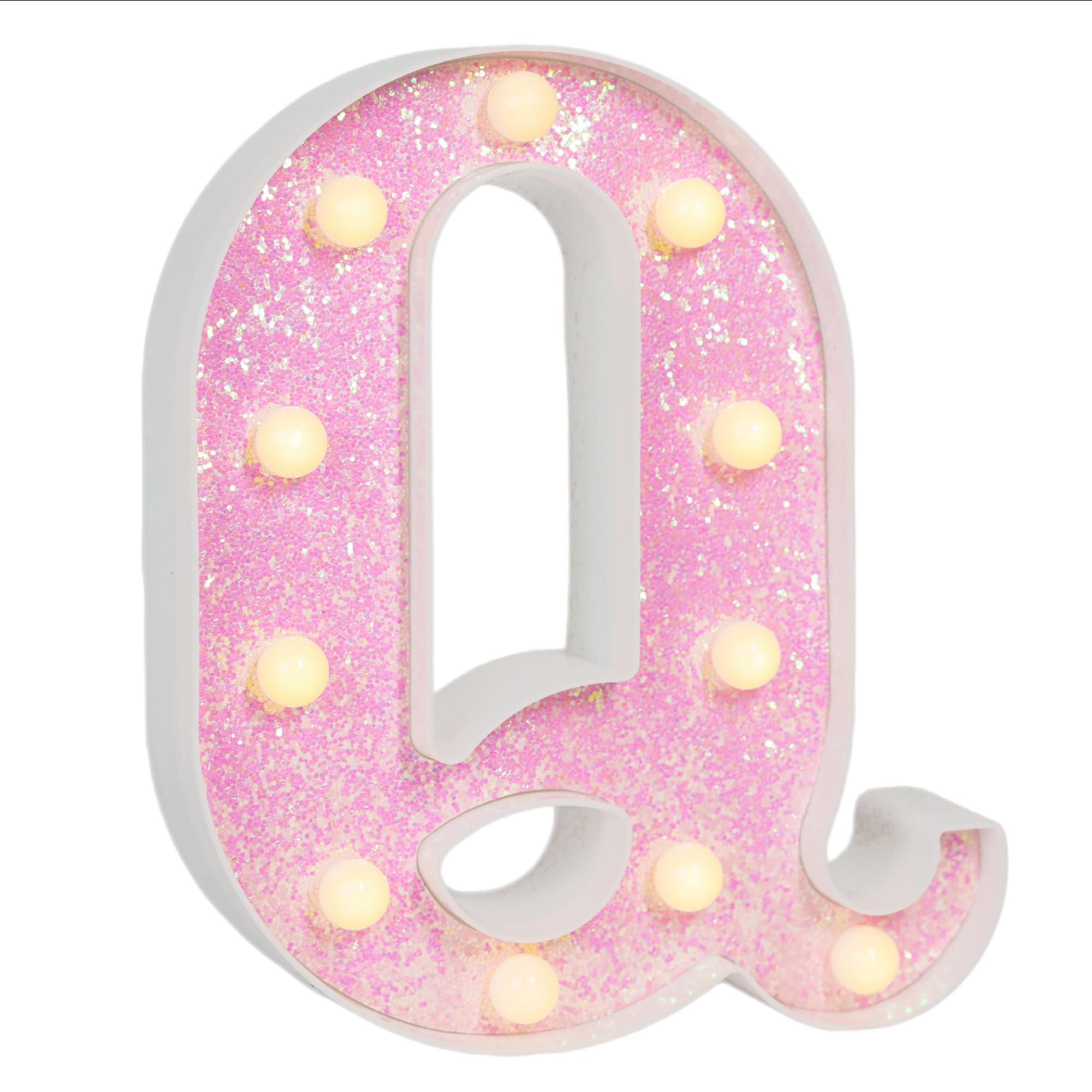 EUFONY Pink Glitter Marquee Light Up Letters, Battery Operated LED Letter Lights Signs for Pink Birthday Party Table Decorations, Wall Decor for Girls Bedroom, Initial Letter Q with Warm White Lights